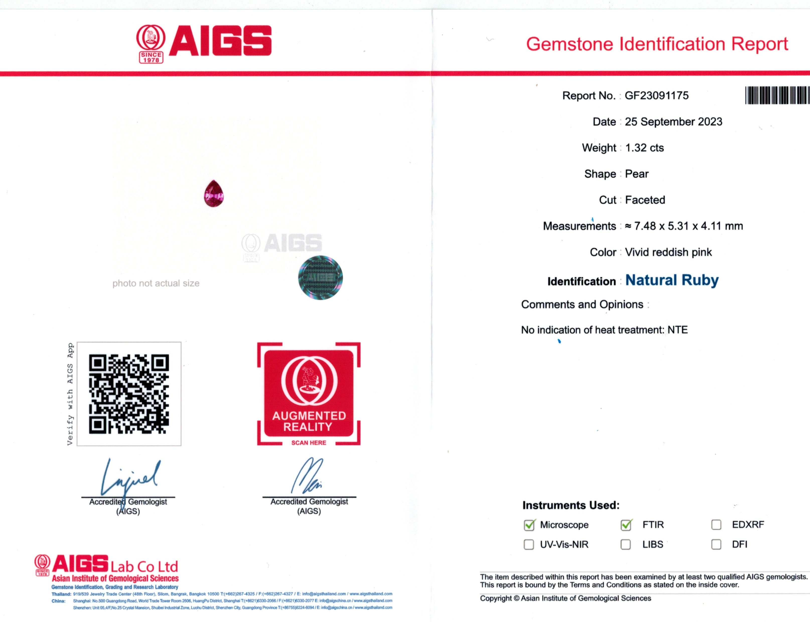 1.32 Ct. Ruby from Mozambique