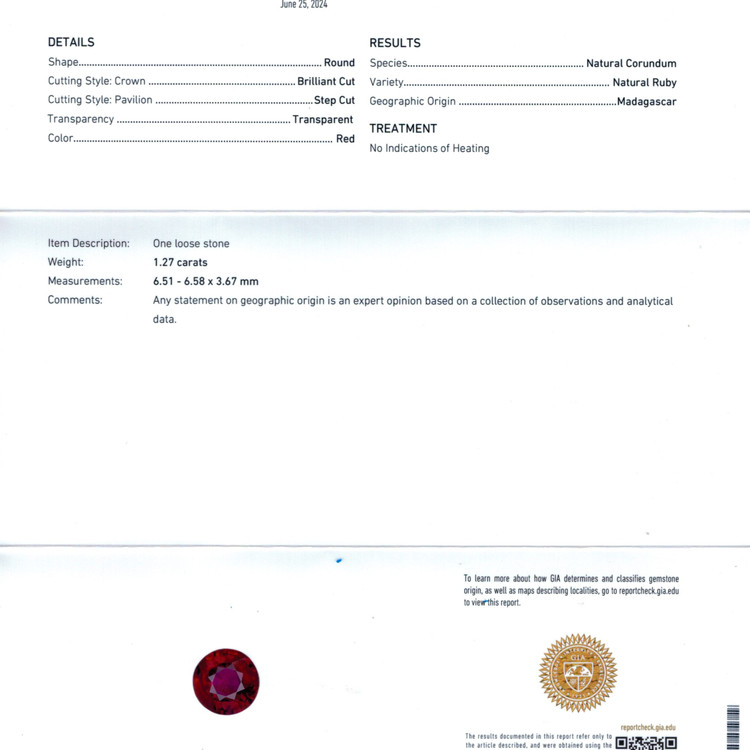 1.27 Ct. Ruby from Madagascar