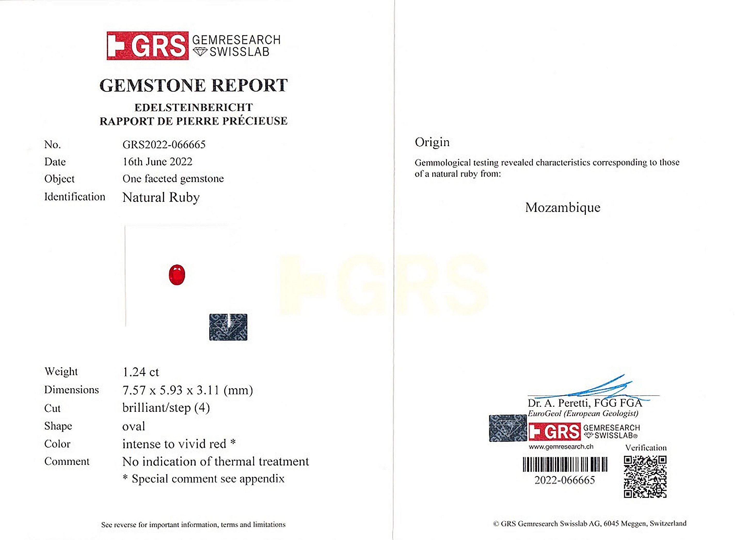 1.24 Ct. Ruby from Mozambique