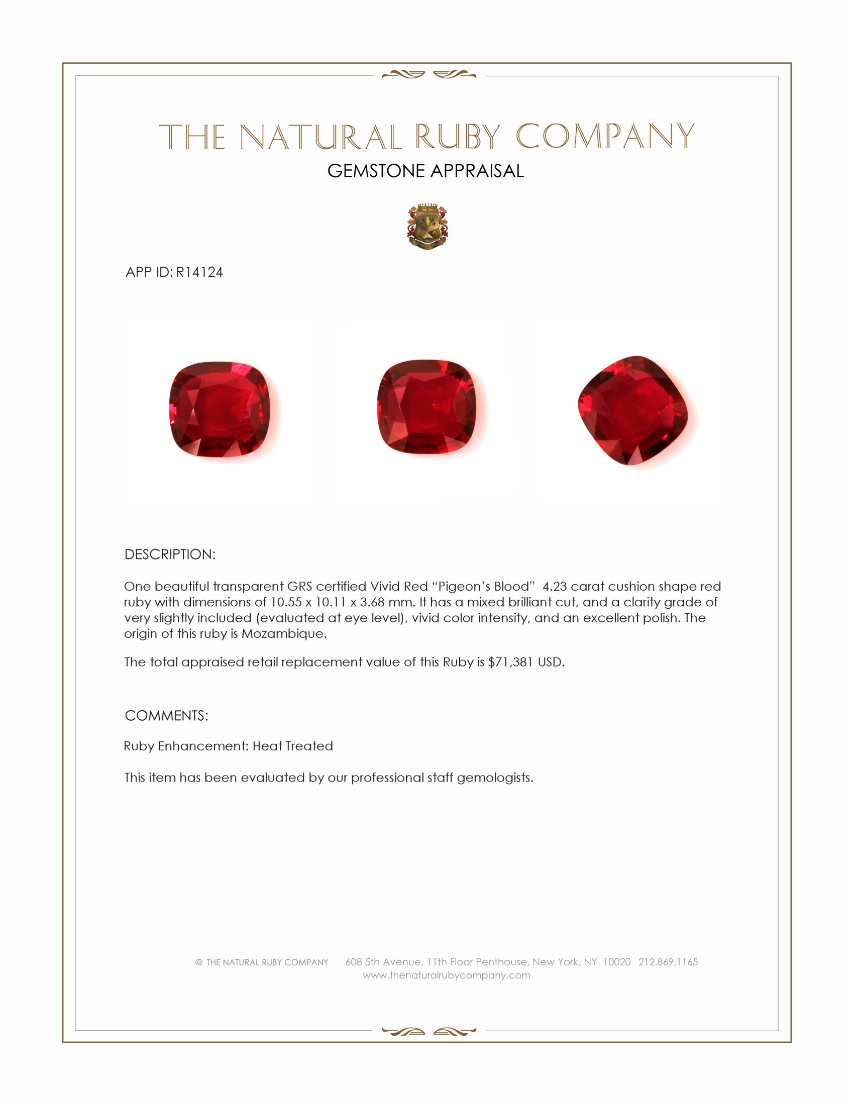 4.23 Ct. Ruby from Mozambique