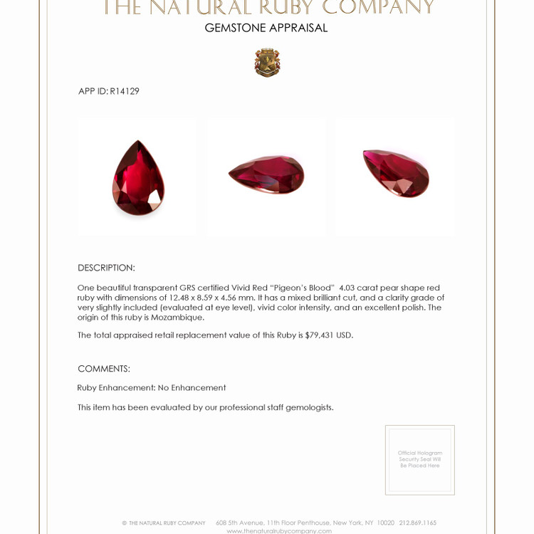 4.03 Ct. Ruby from Mozambique