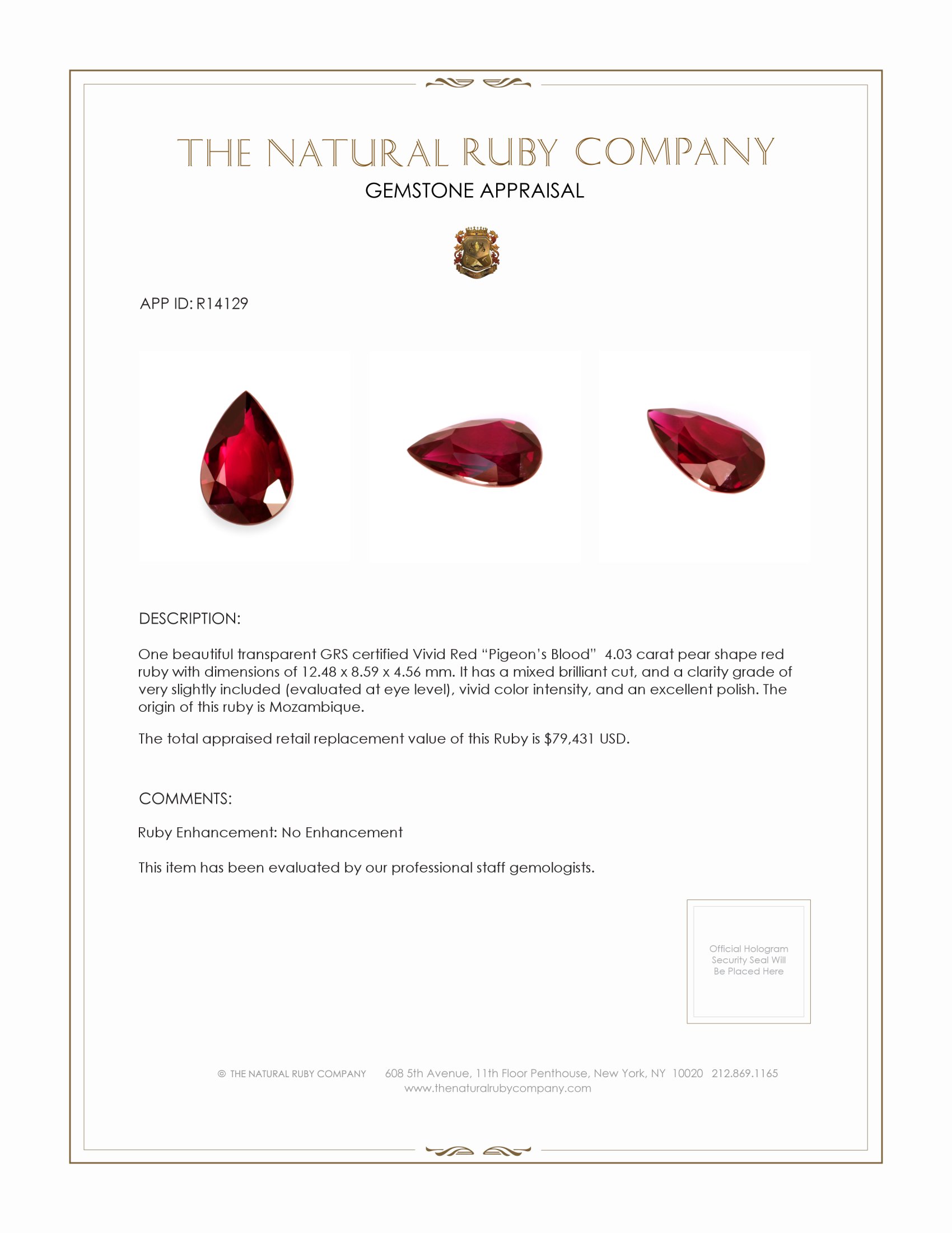 4.03 Ct. Ruby from Mozambique