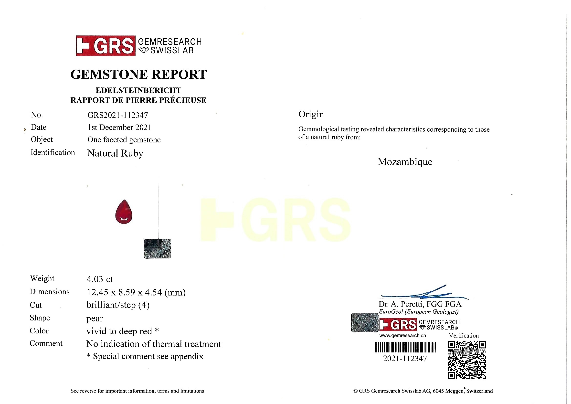 4.03 Ct. Ruby from Mozambique