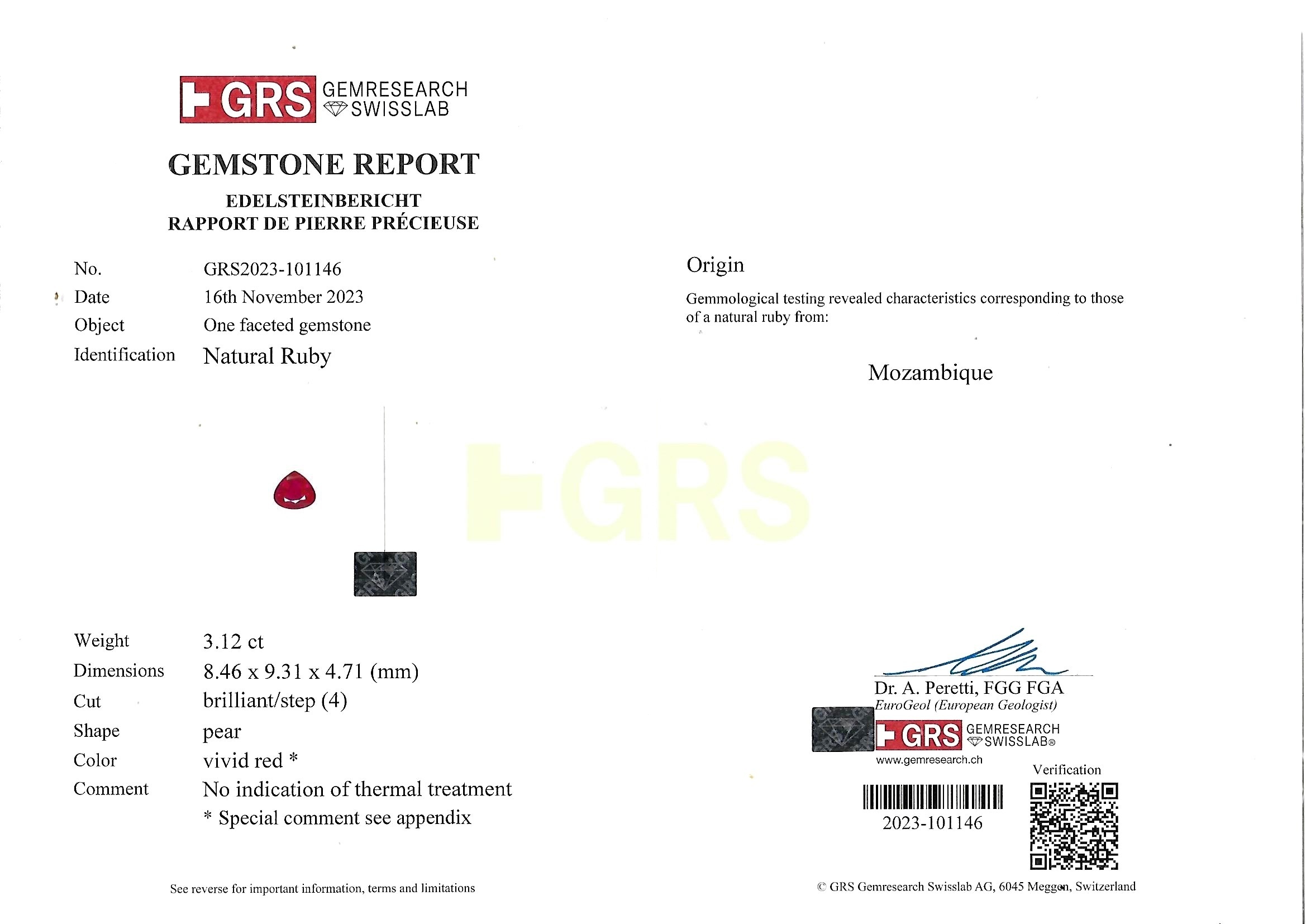 3.12 Ct. Ruby from Mozambique