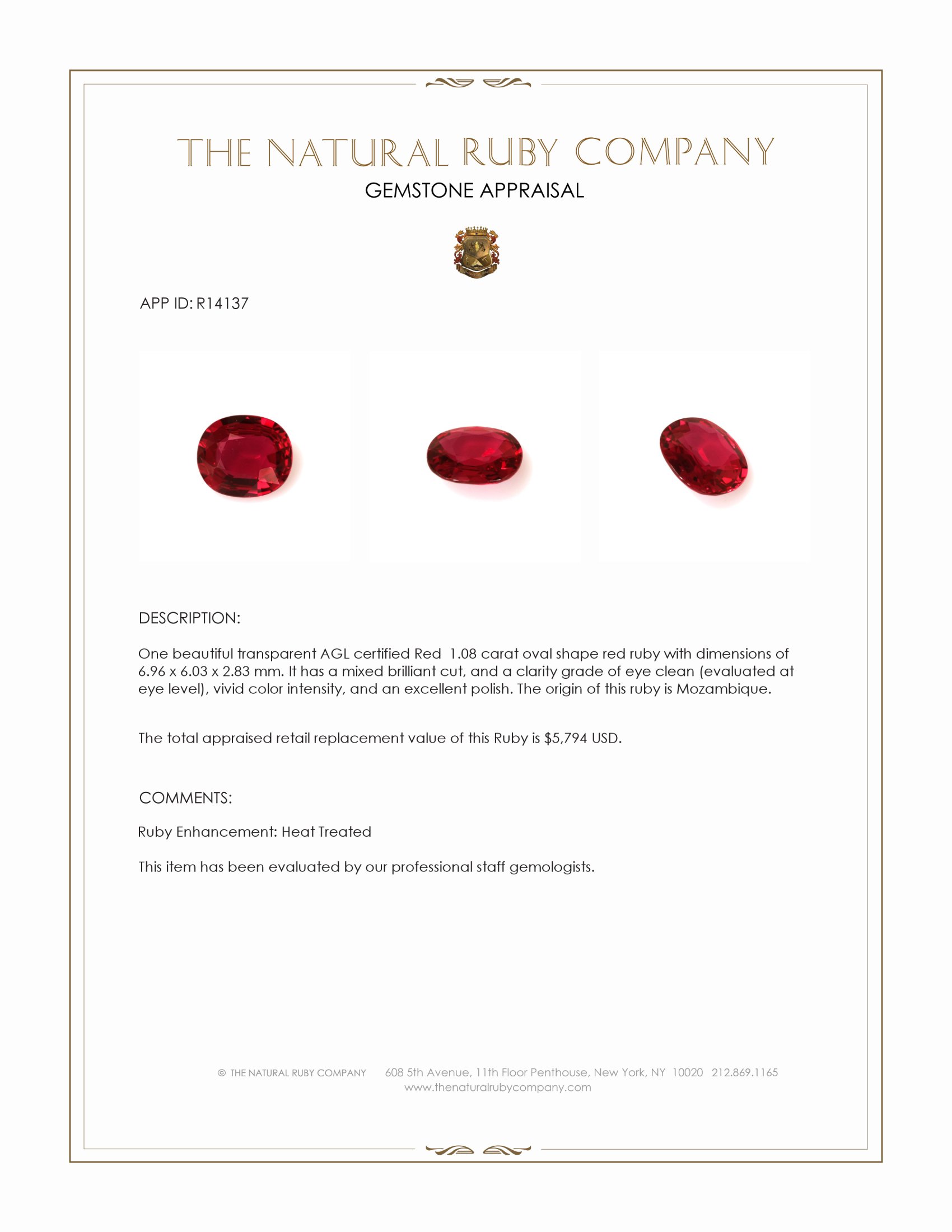 1.08 Ct. Ruby from Mozambique