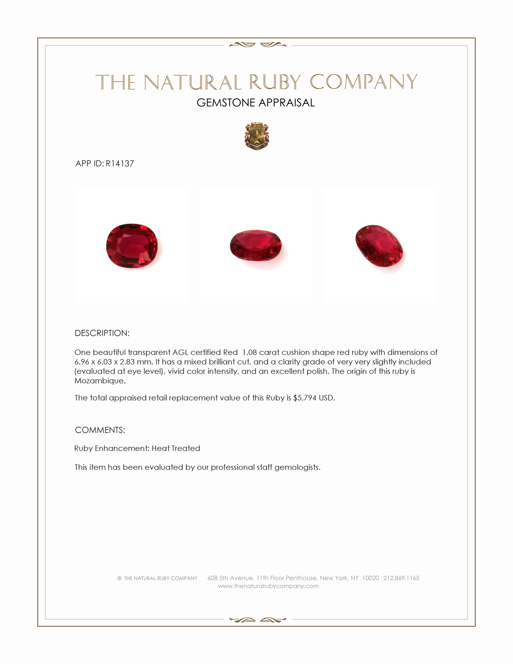 1.08 Ct. Ruby from Mozambique