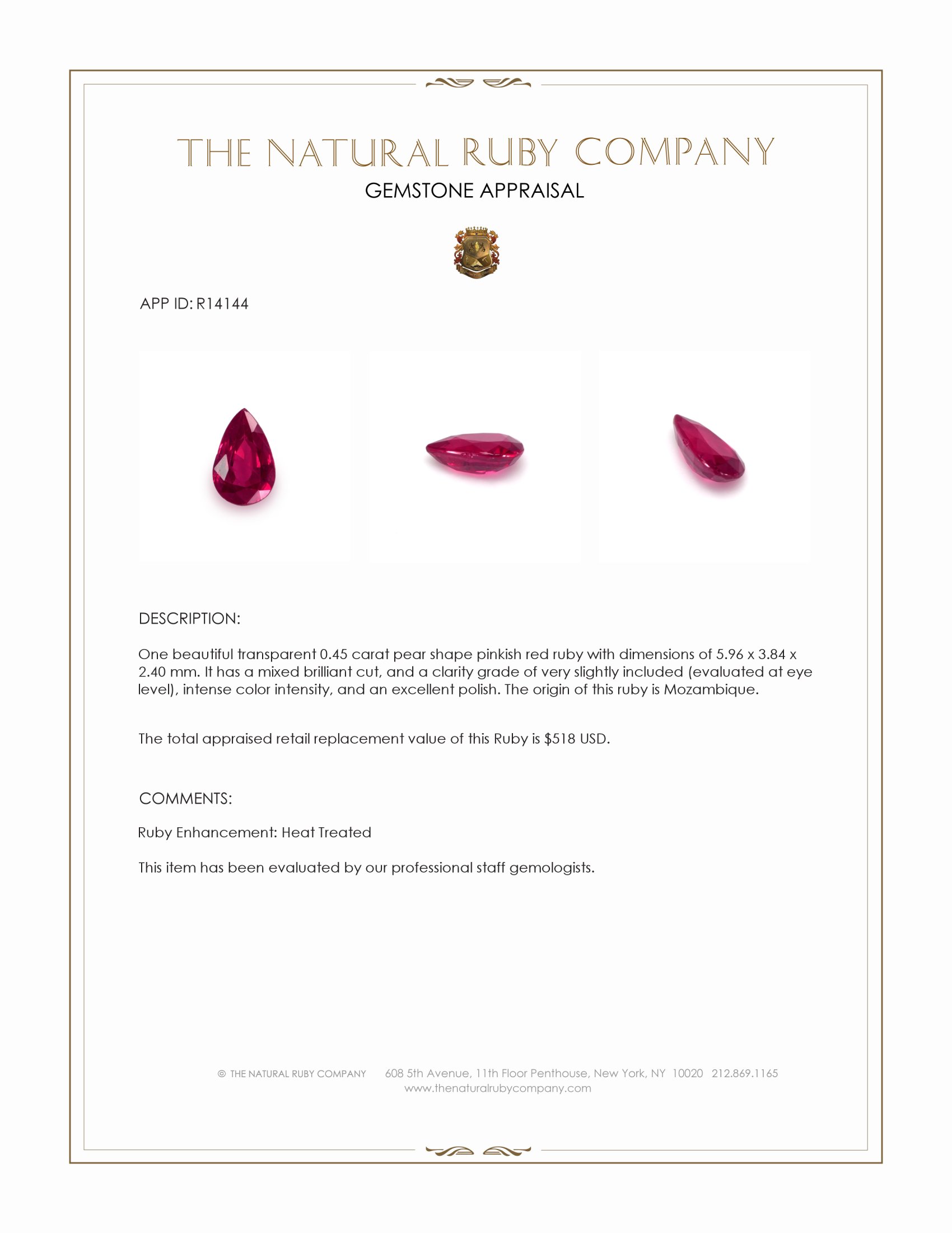 0.45 Ct. Pinkish Red Ruby from Mozambique