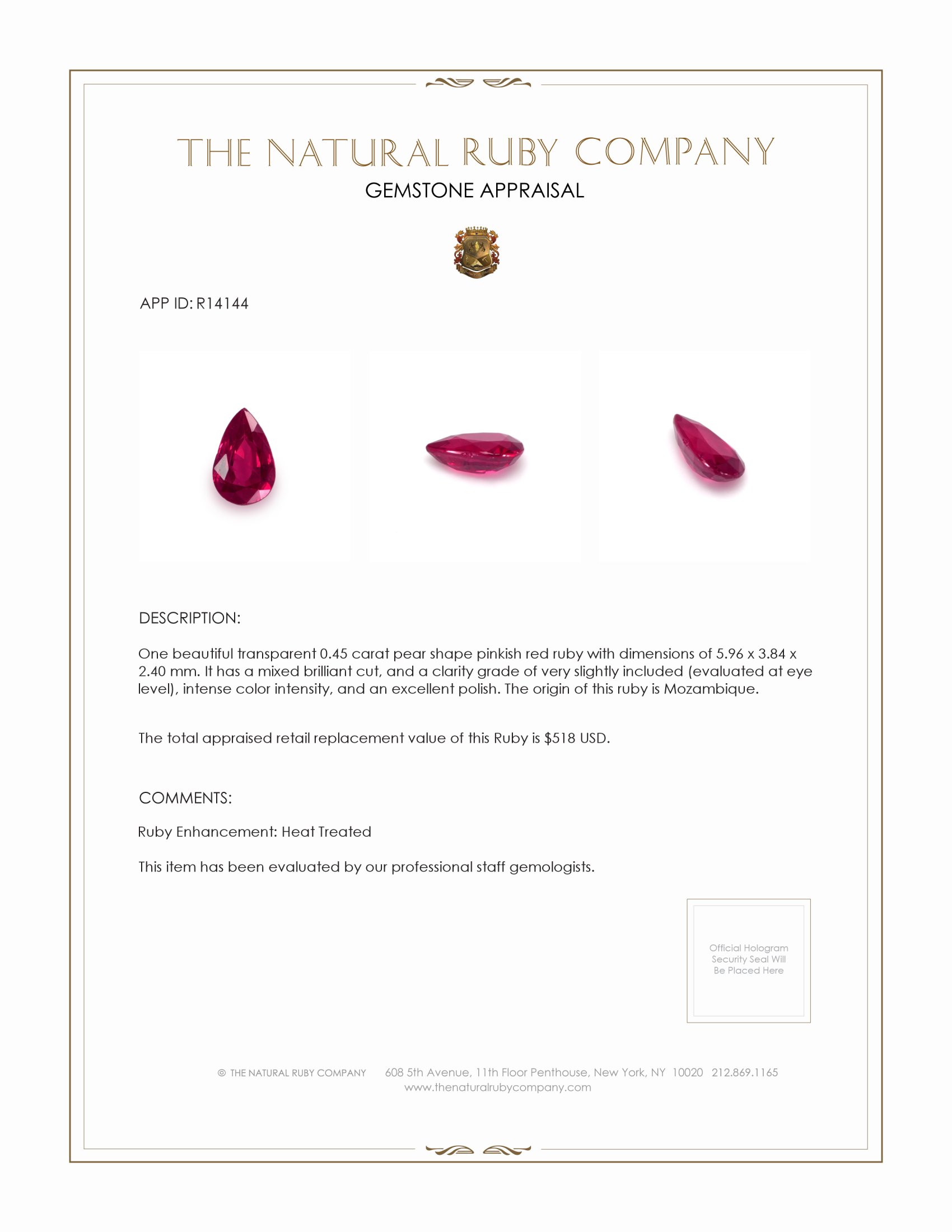 0.45 Ct. Ruby from Mozambique