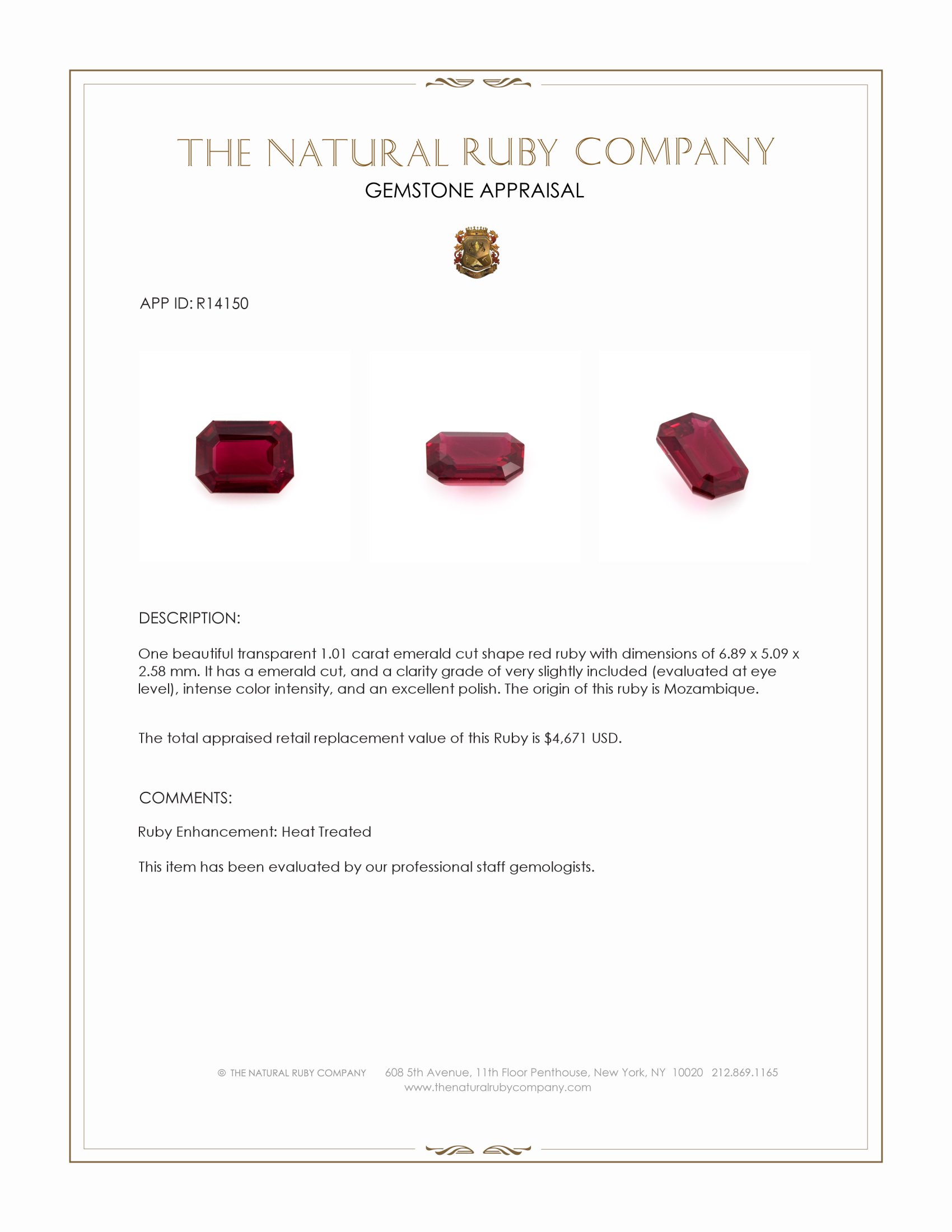 1.01 Ct. Ruby from Mozambique