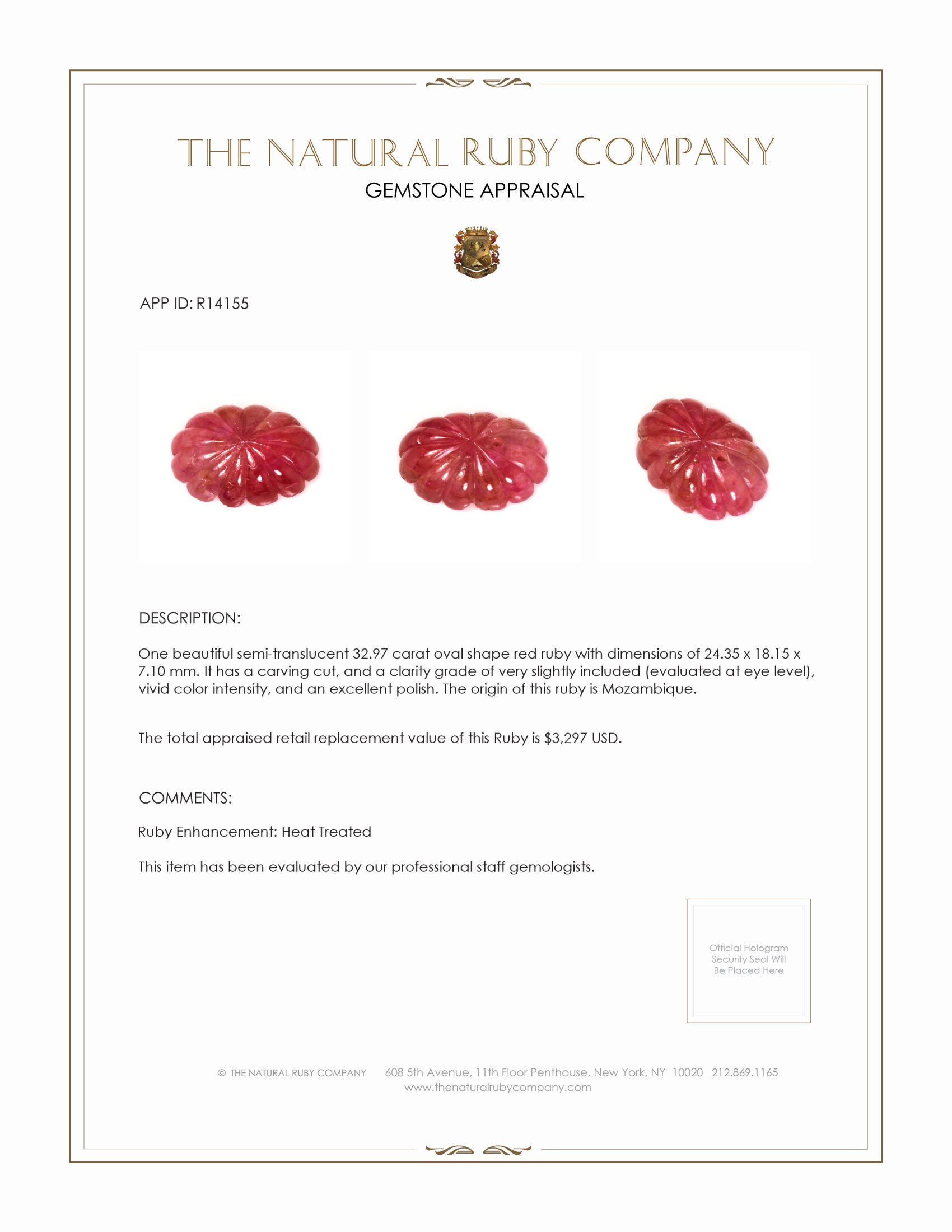 32.97 Ct. Ruby from Mozambique