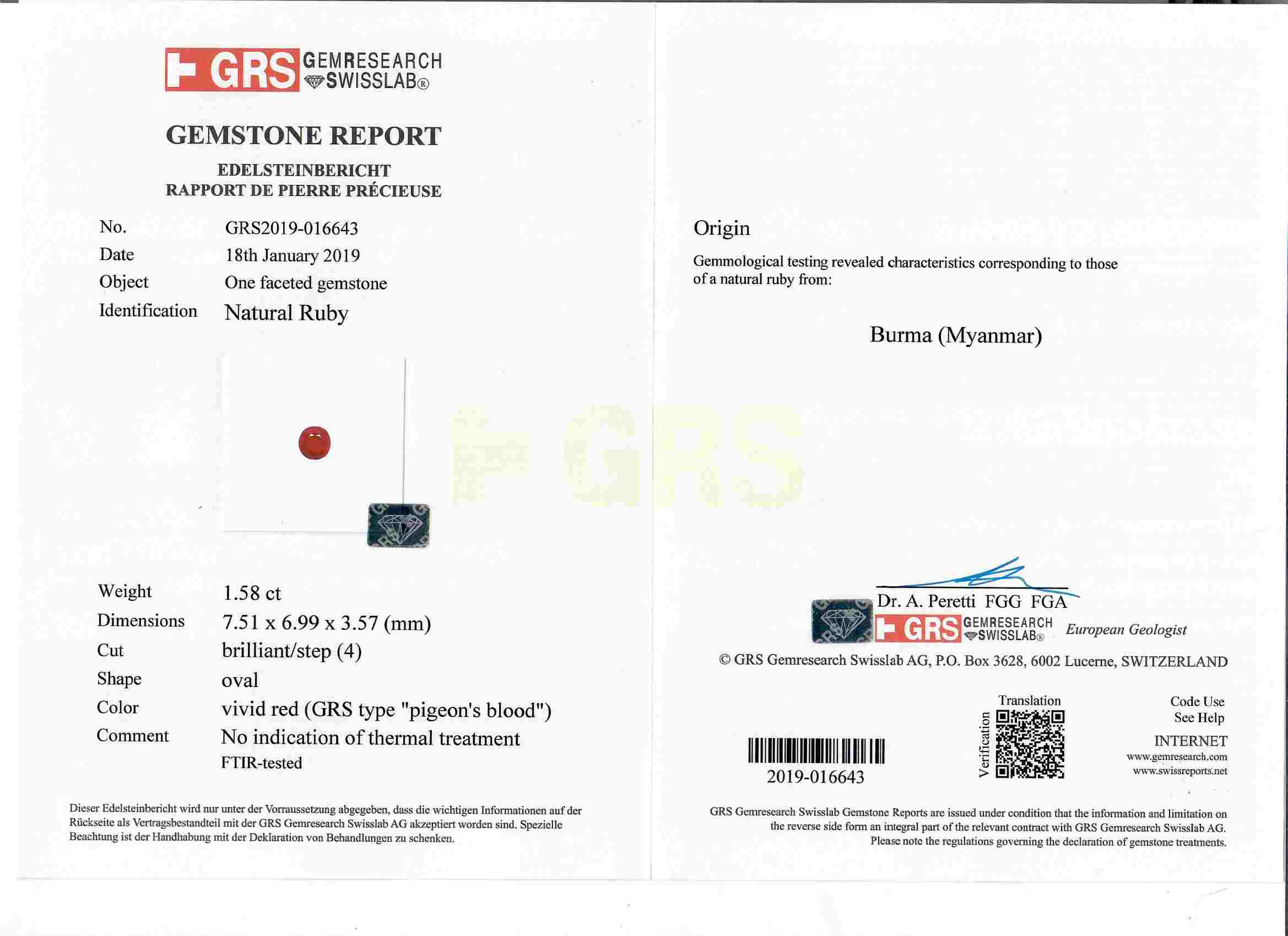 1.58 Ct. Ruby from Burma (Myanmar)