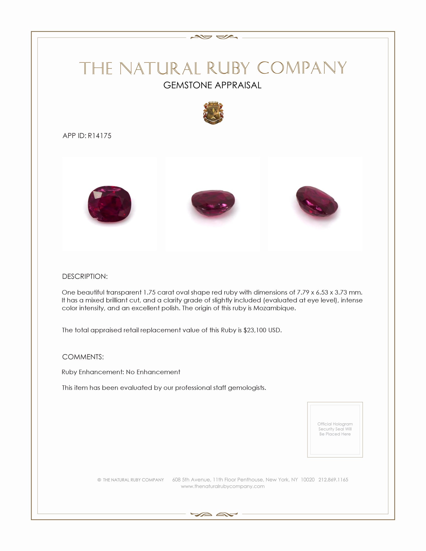1.75 Ct. Ruby from Mozambique