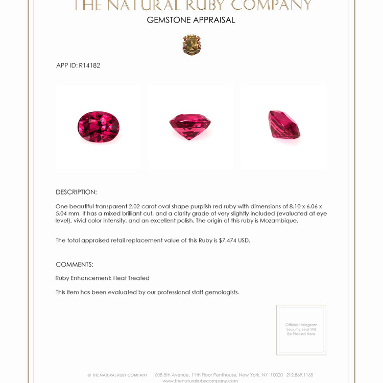 2.02 Ct. Ruby from Mozambique