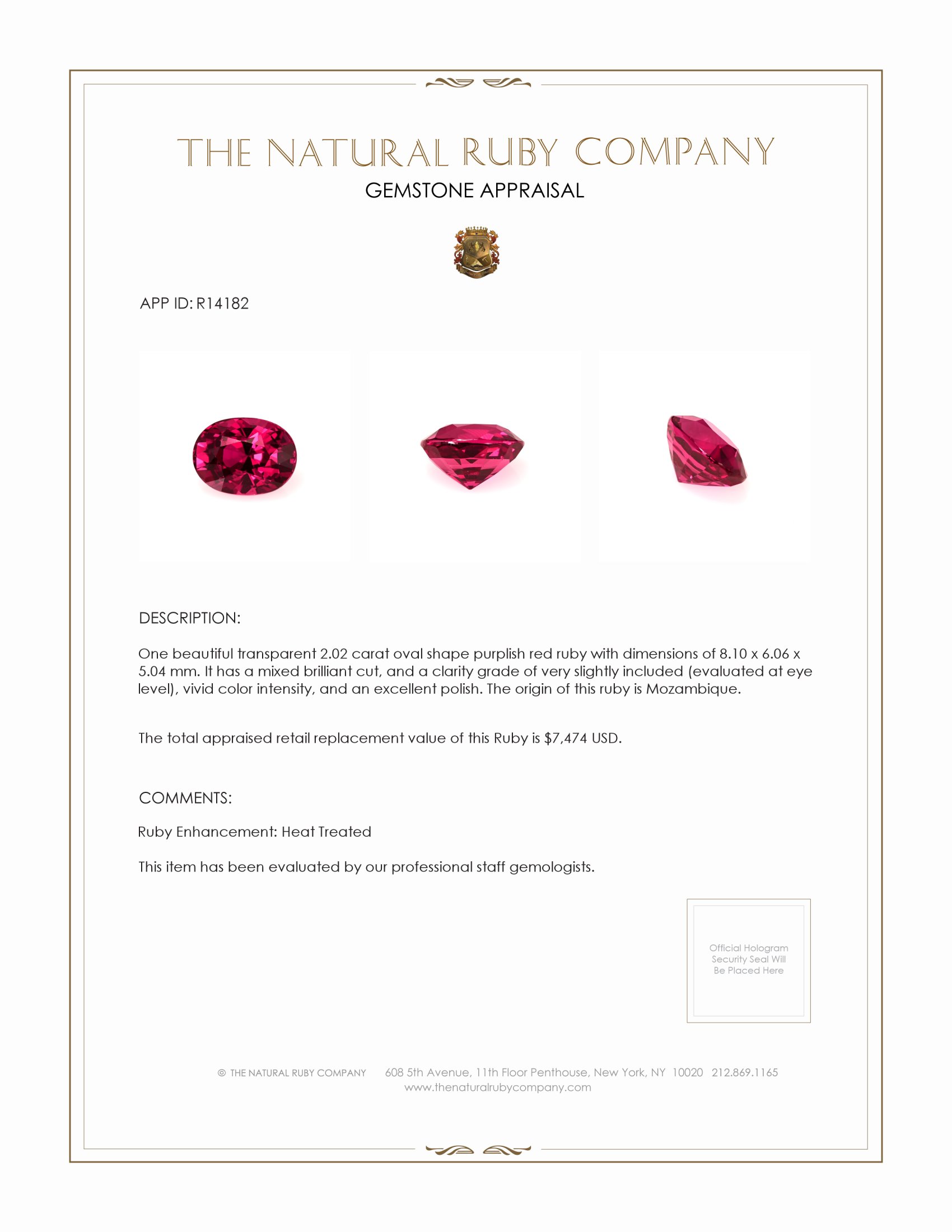 2.02 Ct. Ruby from Mozambique
