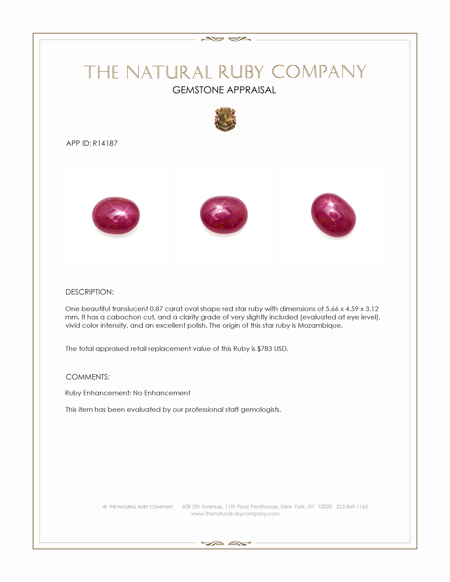 0.87 Ct. Star Ruby from Mozambique