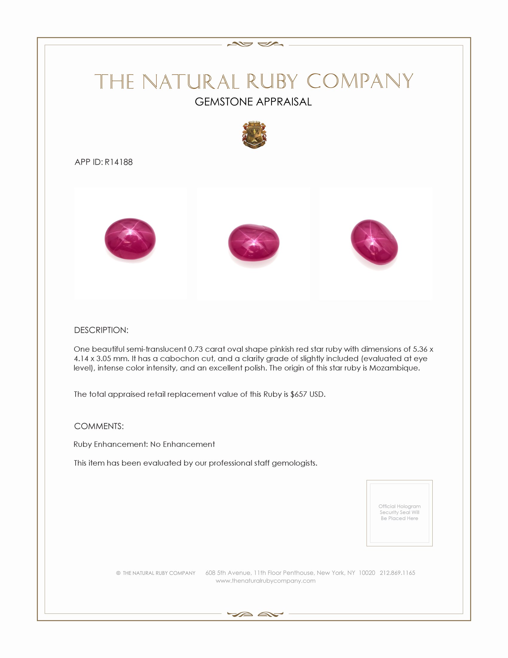 0.73 Ct. Star Ruby from Mozambique