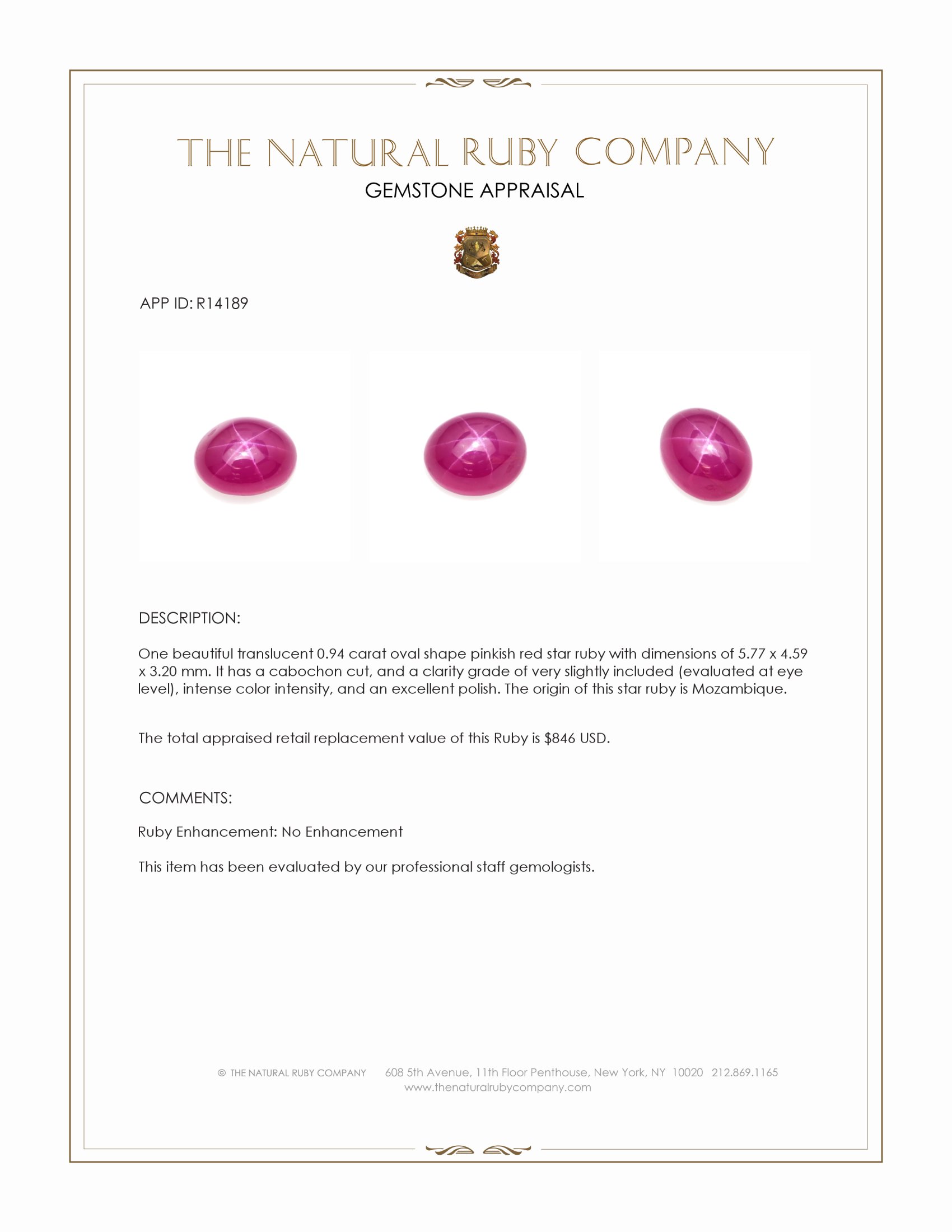 0.94 Ct. Star Ruby from Mozambique