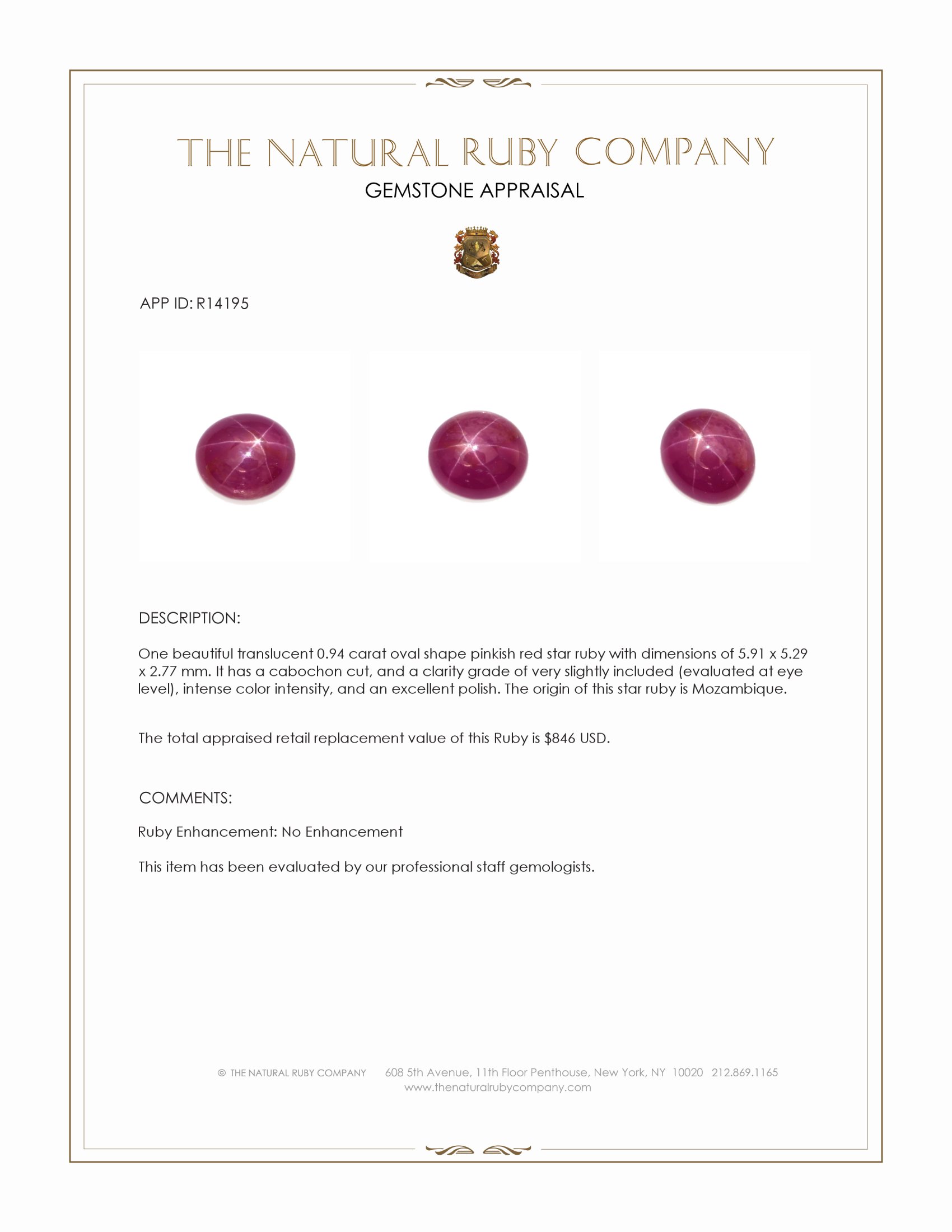 0.94 Ct. Star Ruby from Mozambique