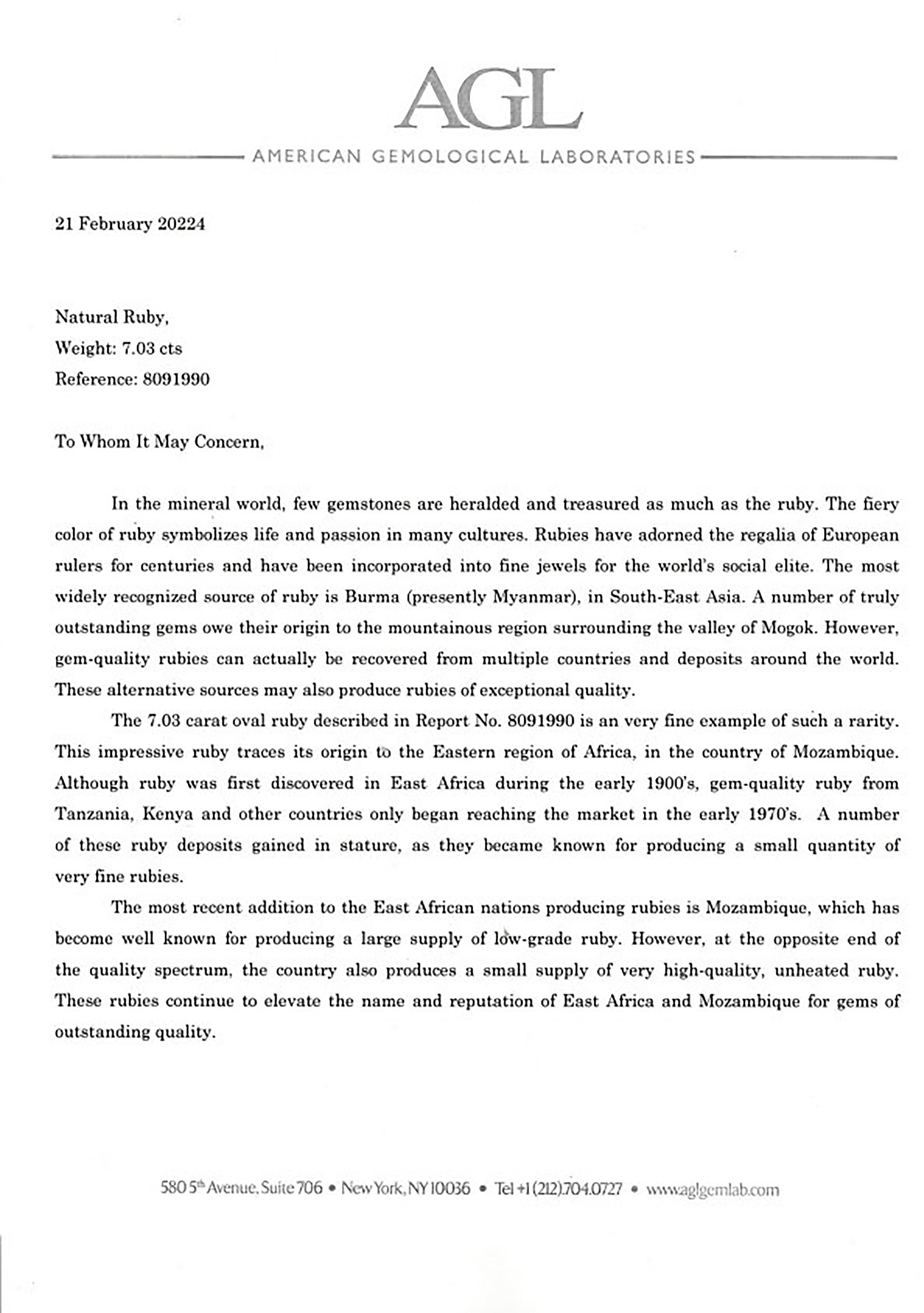 7.03 Ct. Ruby from Mozambique