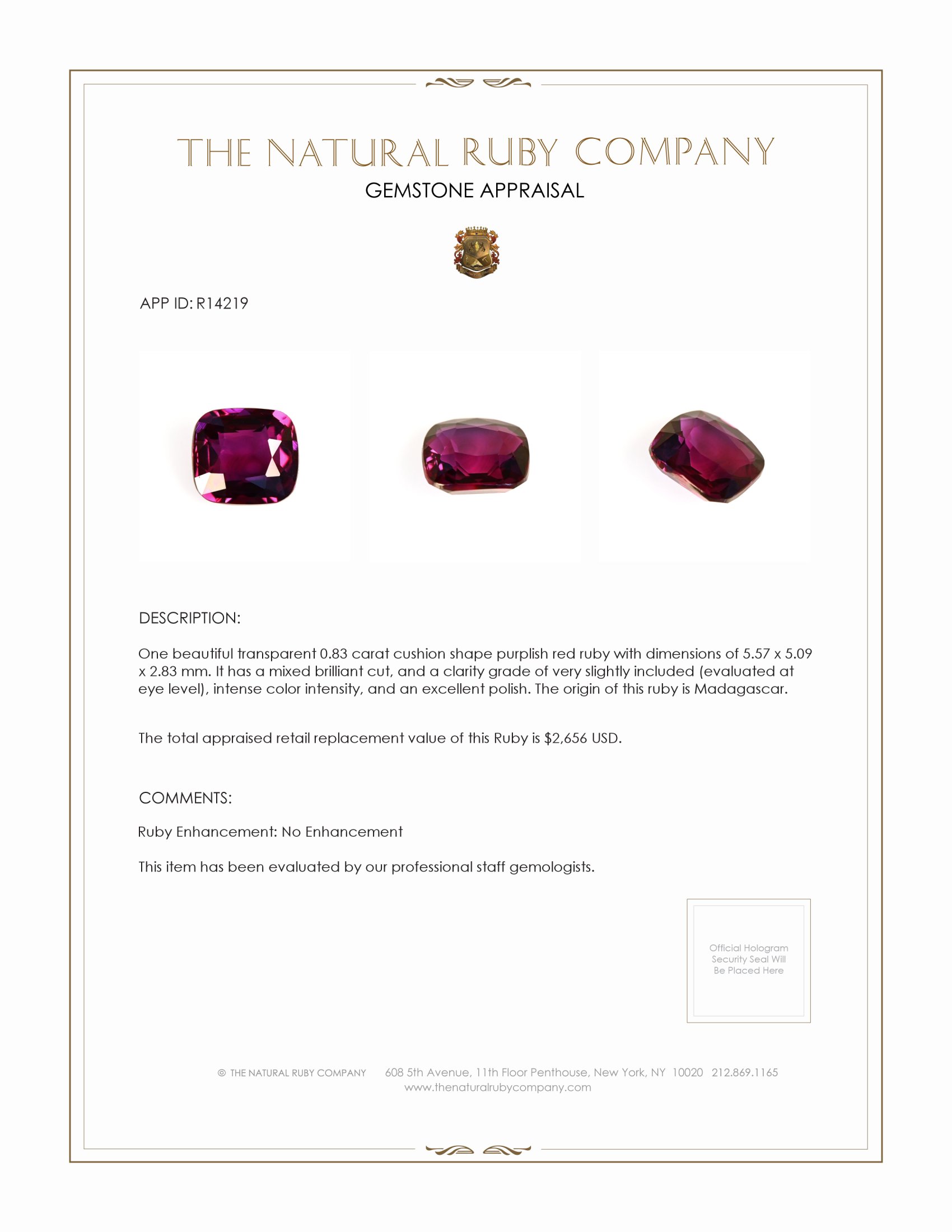 0.83 Ct. Ruby from Madagascar