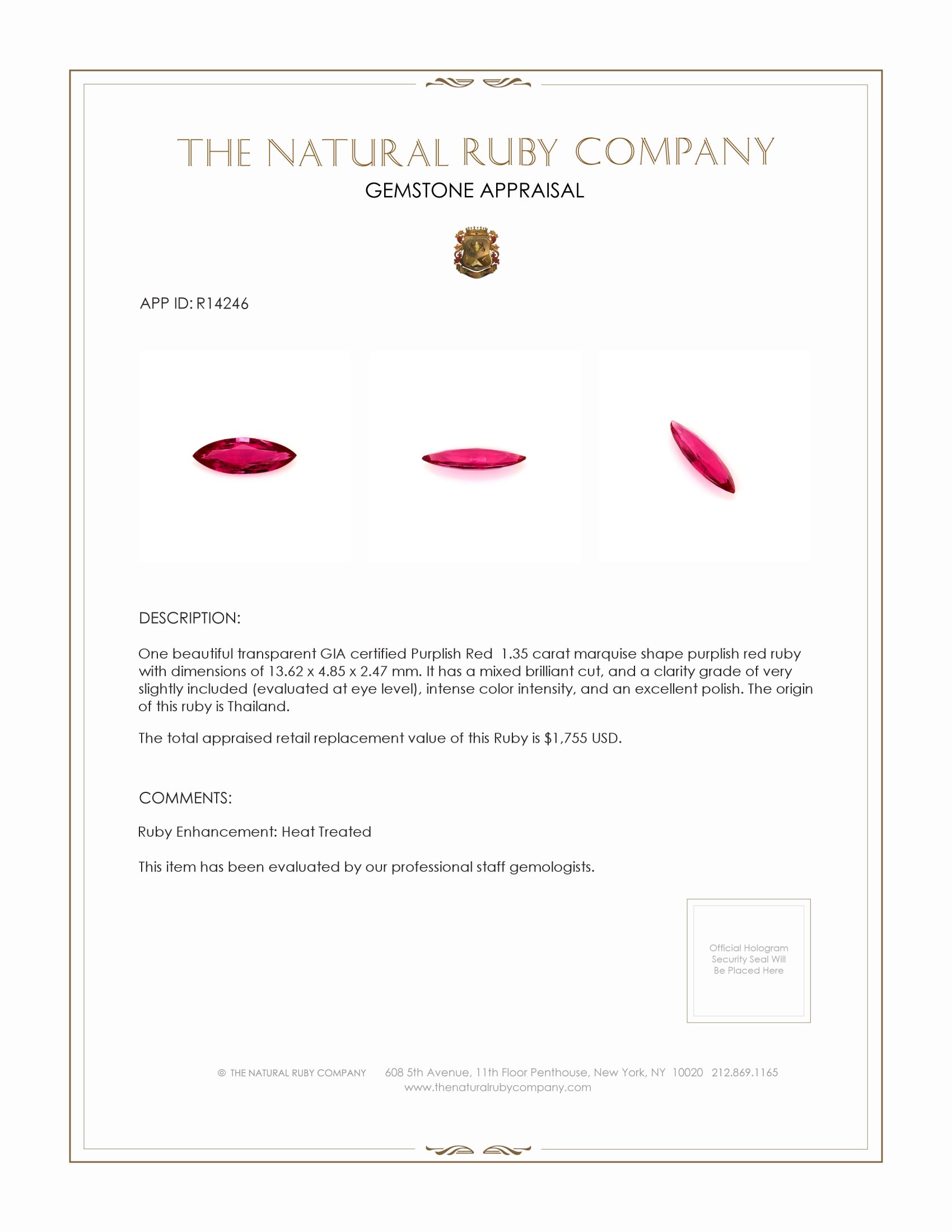 1.35 Ct. Ruby from Thailand