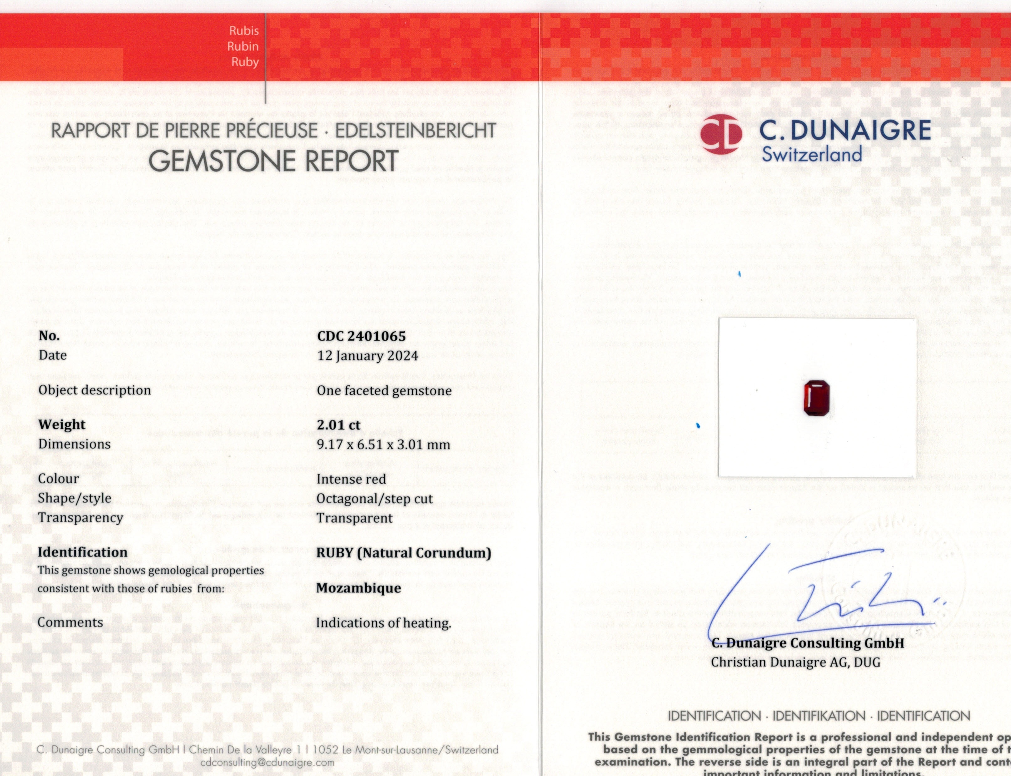 2.01 Ct. Ruby from Mozambique