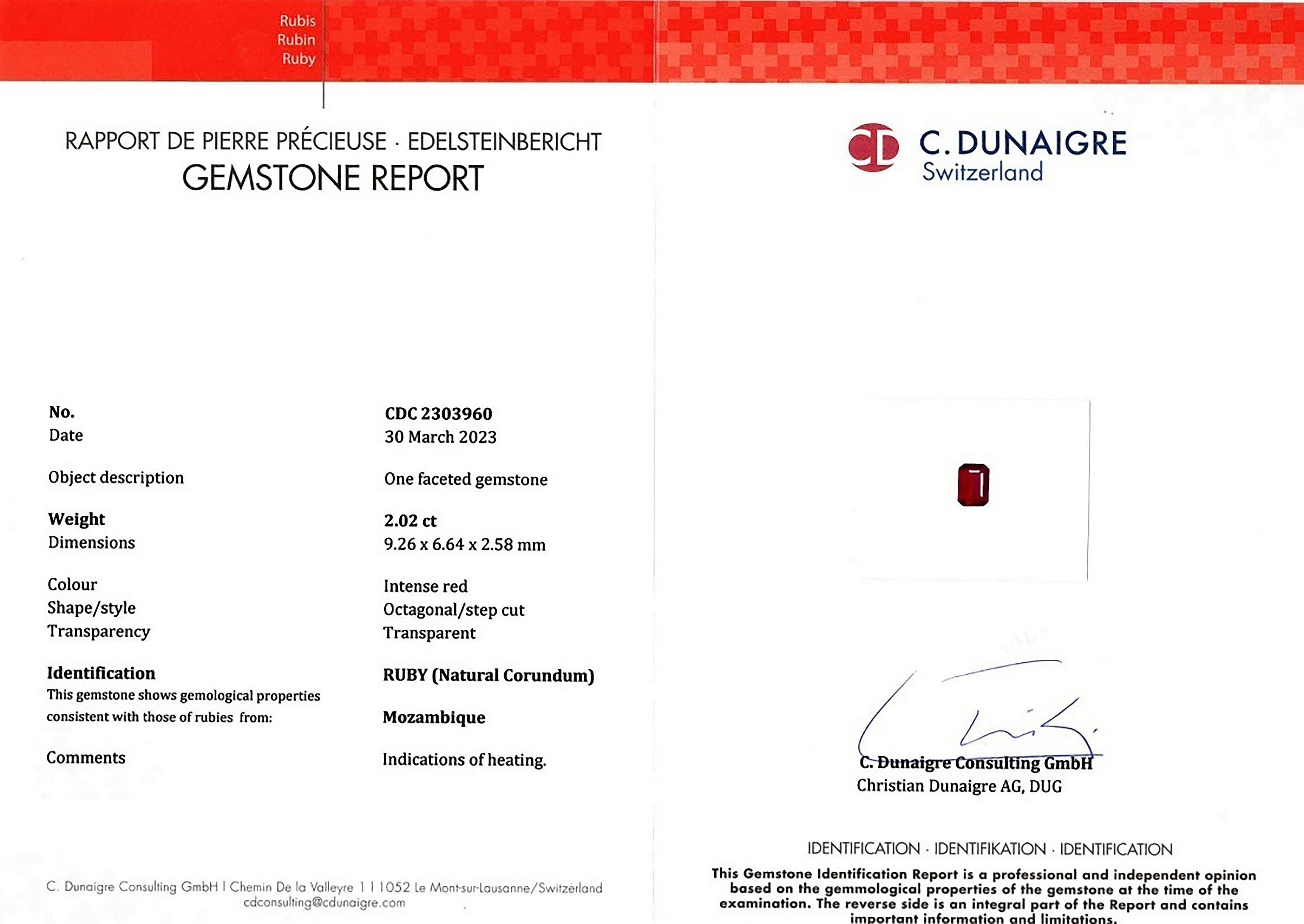 2.02 Ct. Ruby from Mozambique