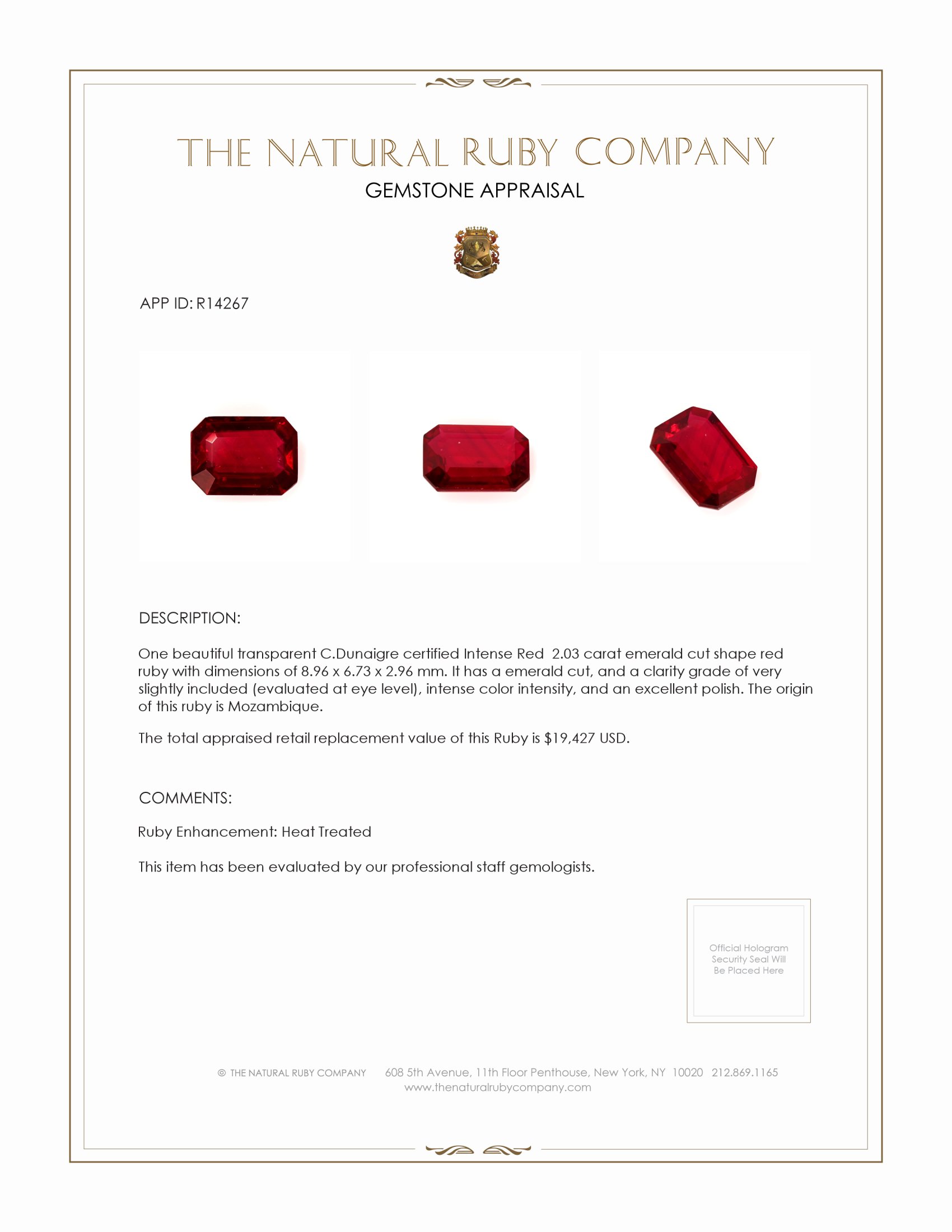 2.03 Ct. Ruby from Mozambique