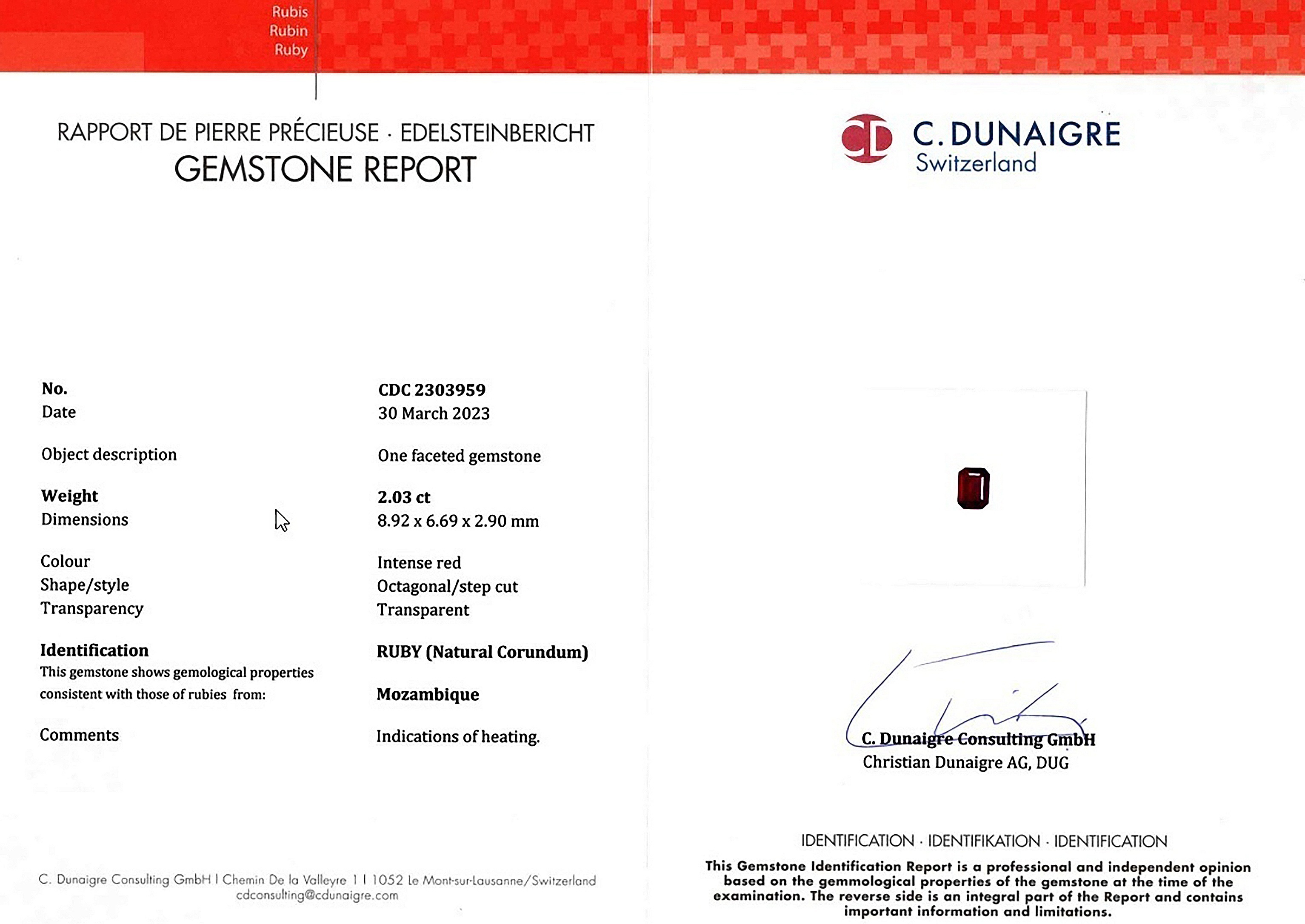 2.03 Ct. Ruby from Mozambique