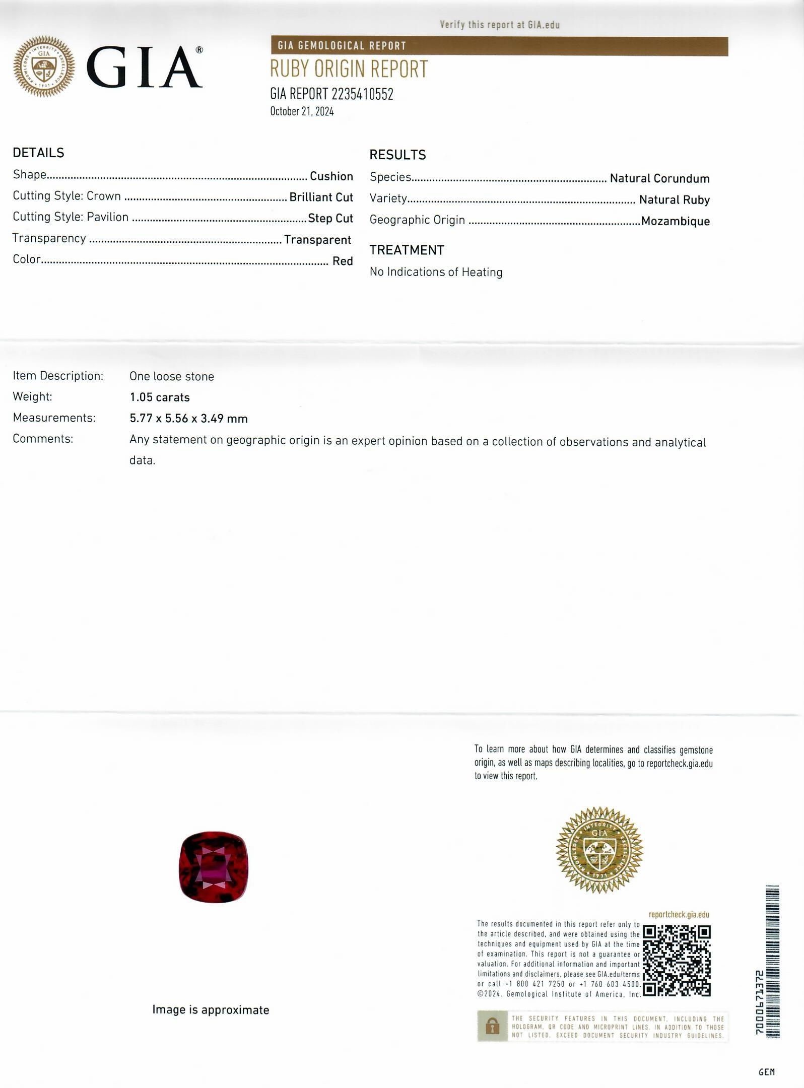 1.05 Ct. Ruby from Mozambique