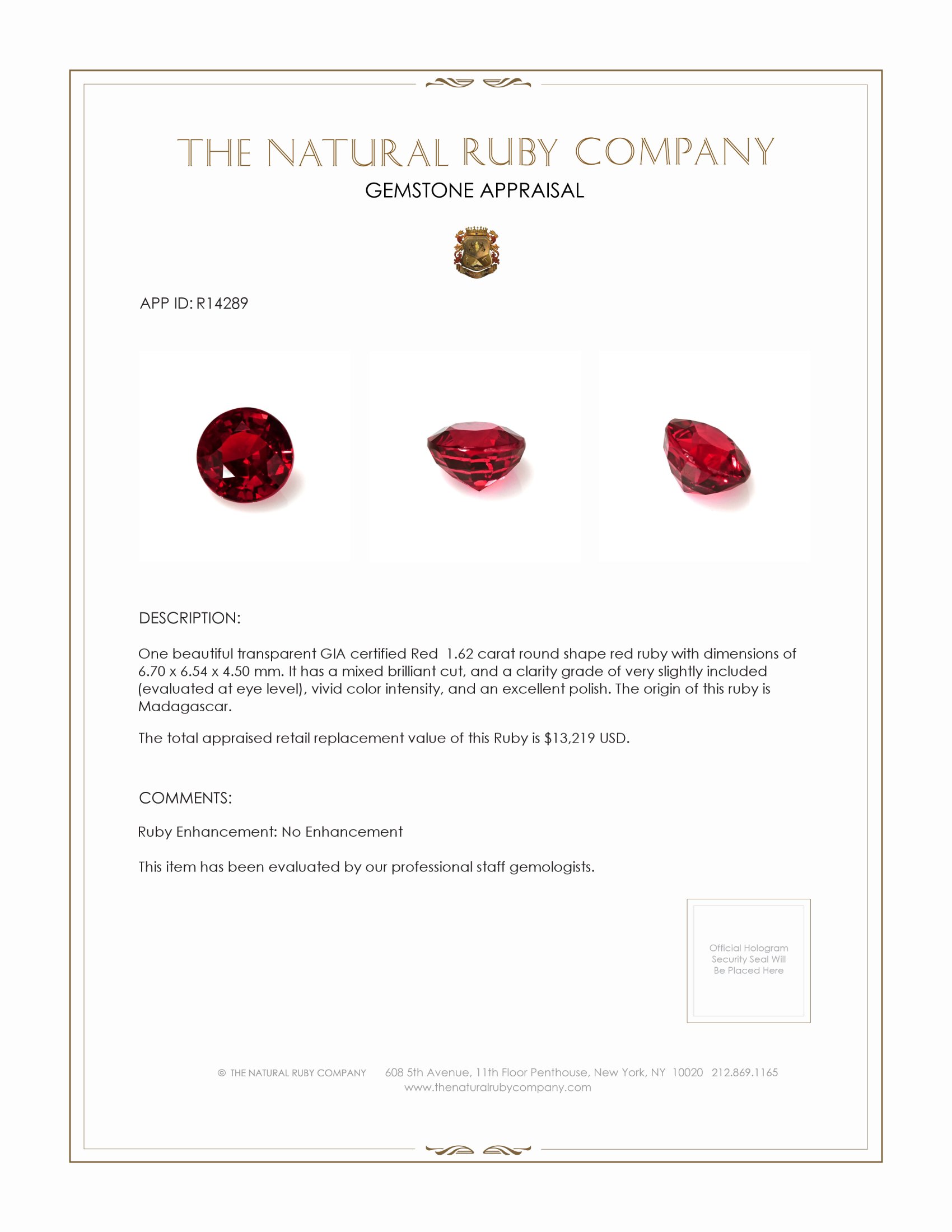 1.62 Ct. Ruby from Madagascar