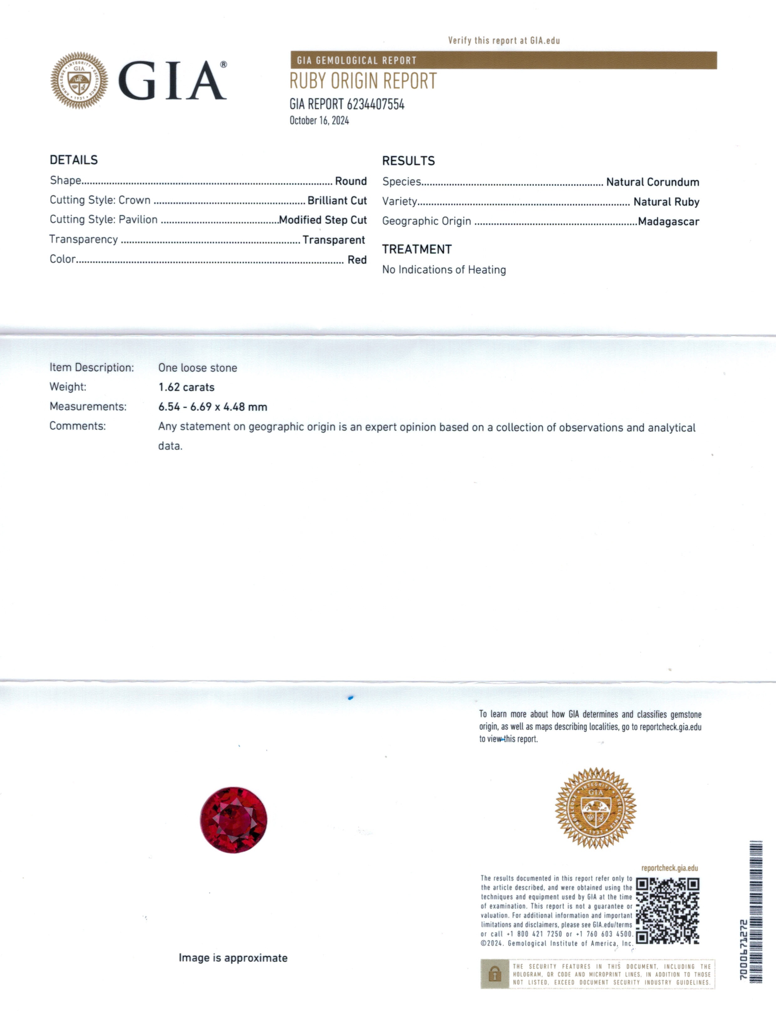 1.62 Ct. Ruby from Madagascar