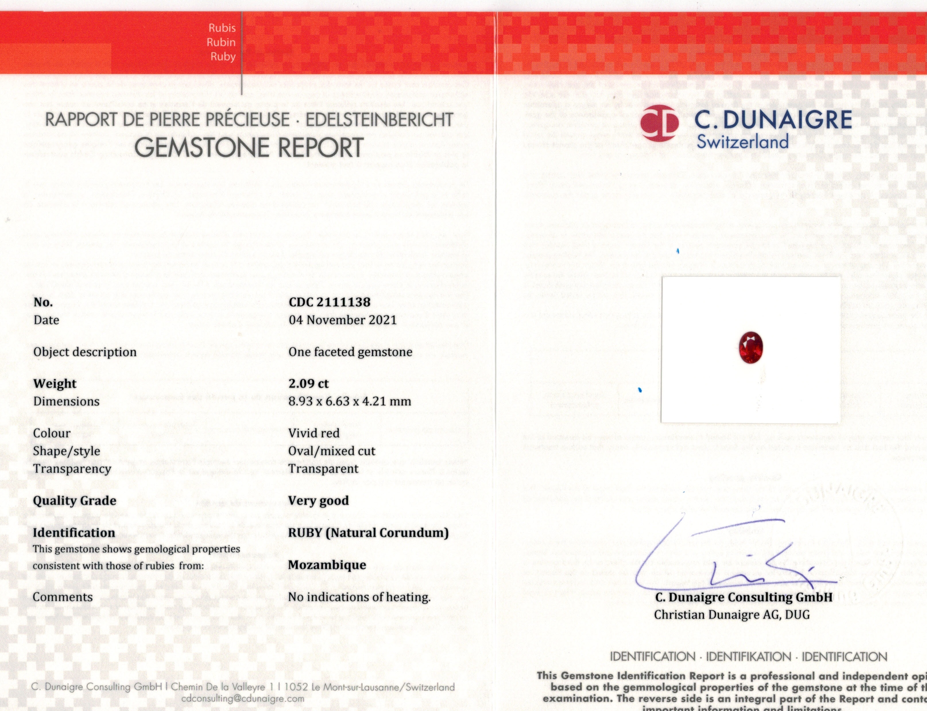 2.09 Ct. Ruby from Mozambique