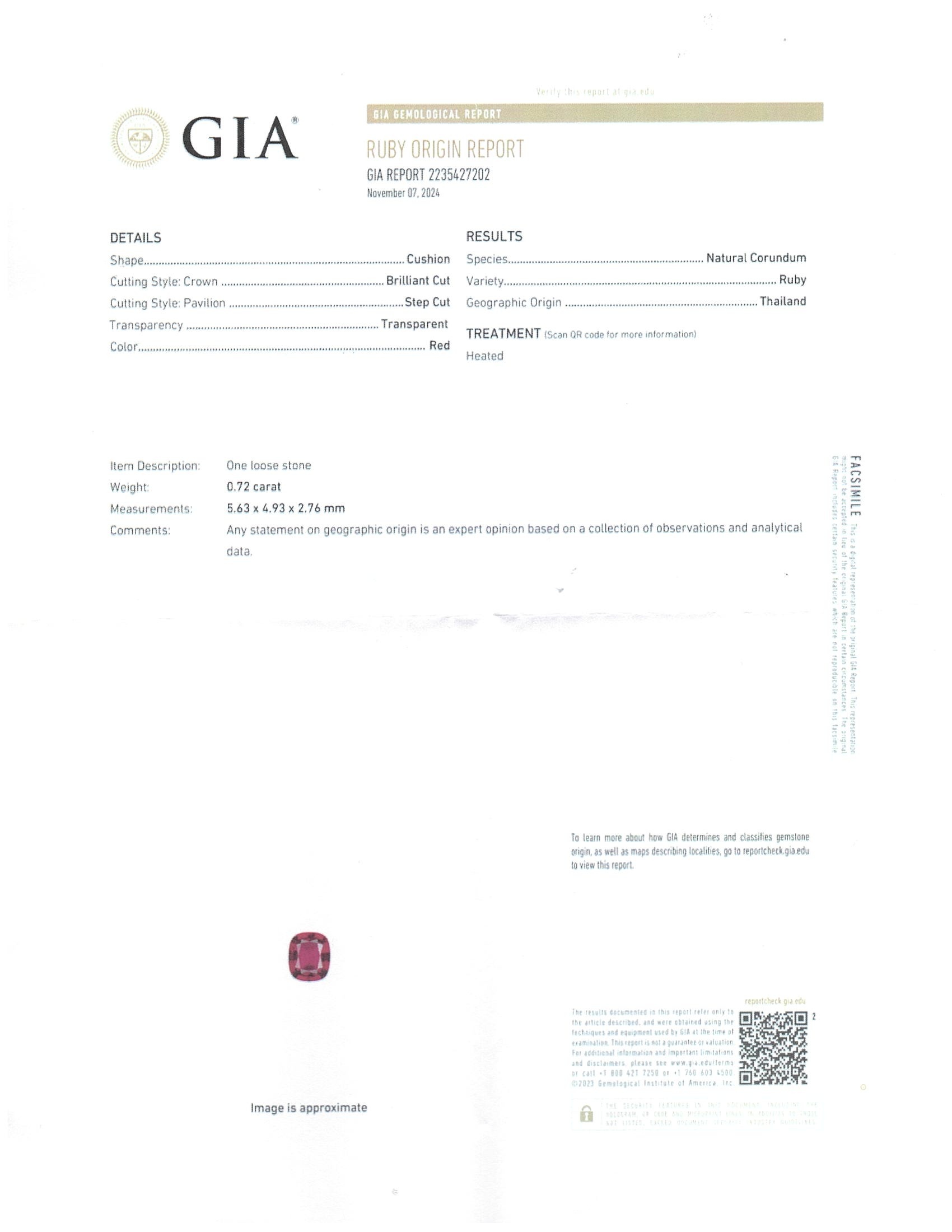 0.72 Ct. Ruby from Thailand