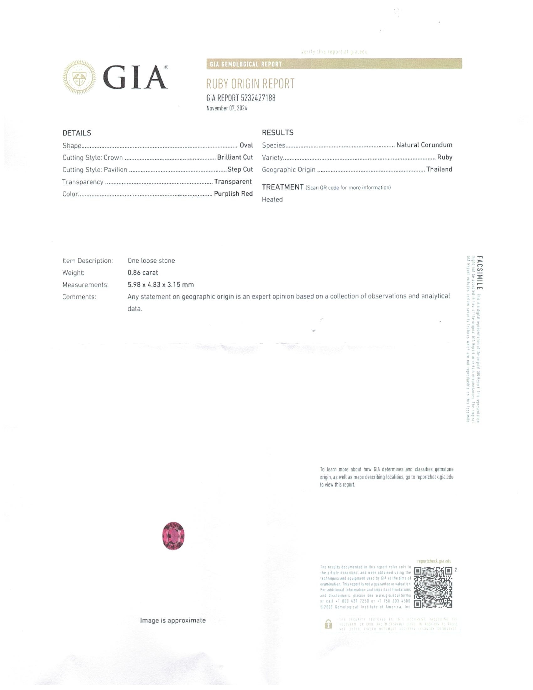 0.86 Ct. Ruby from Thailand