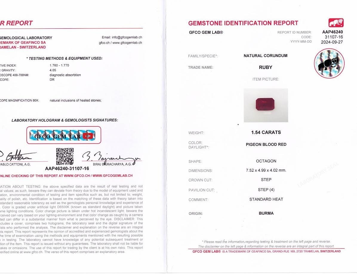 1.54 Ct. Ruby from Burma (Myanmar)