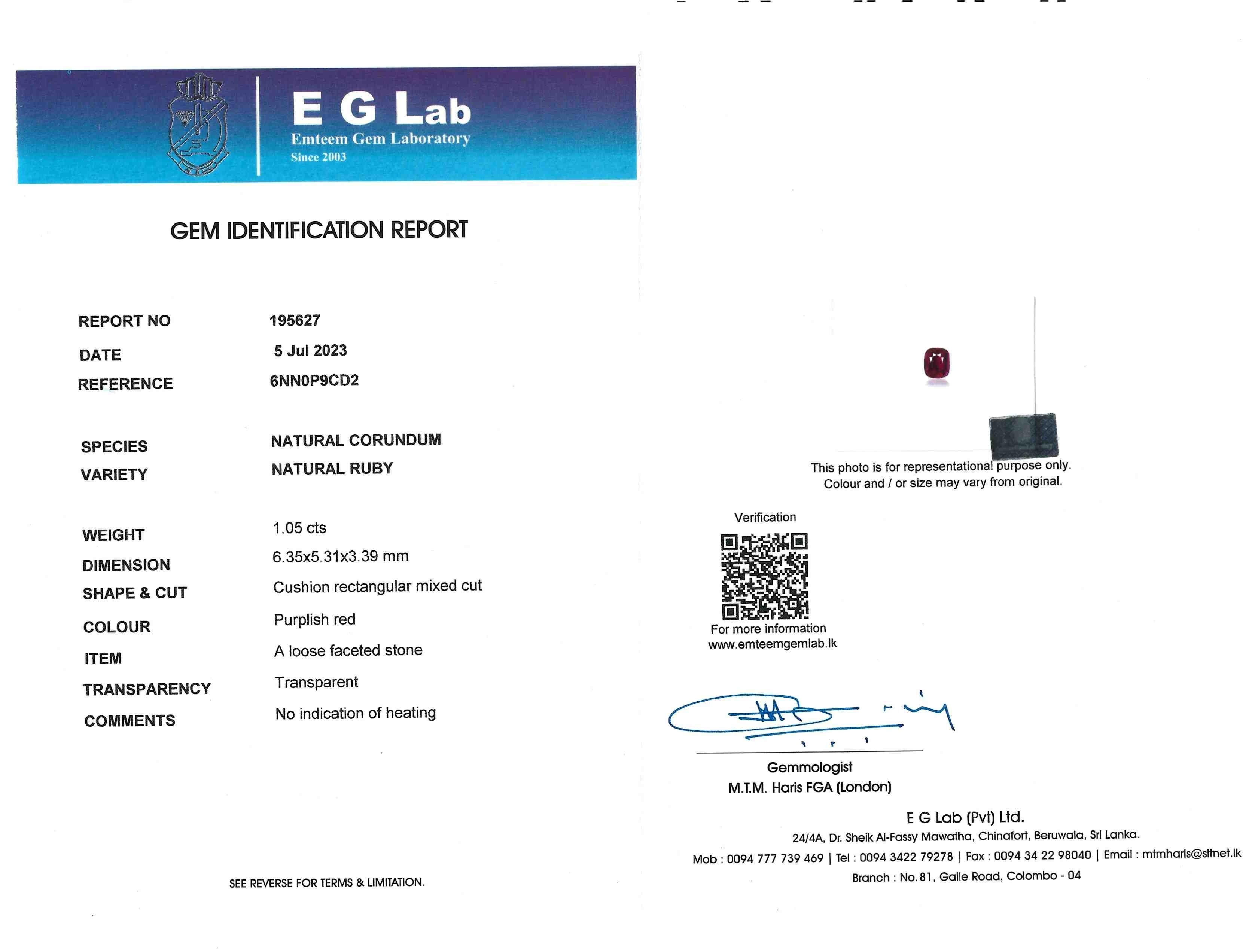 1.05 Ct. Ruby from Madagascar