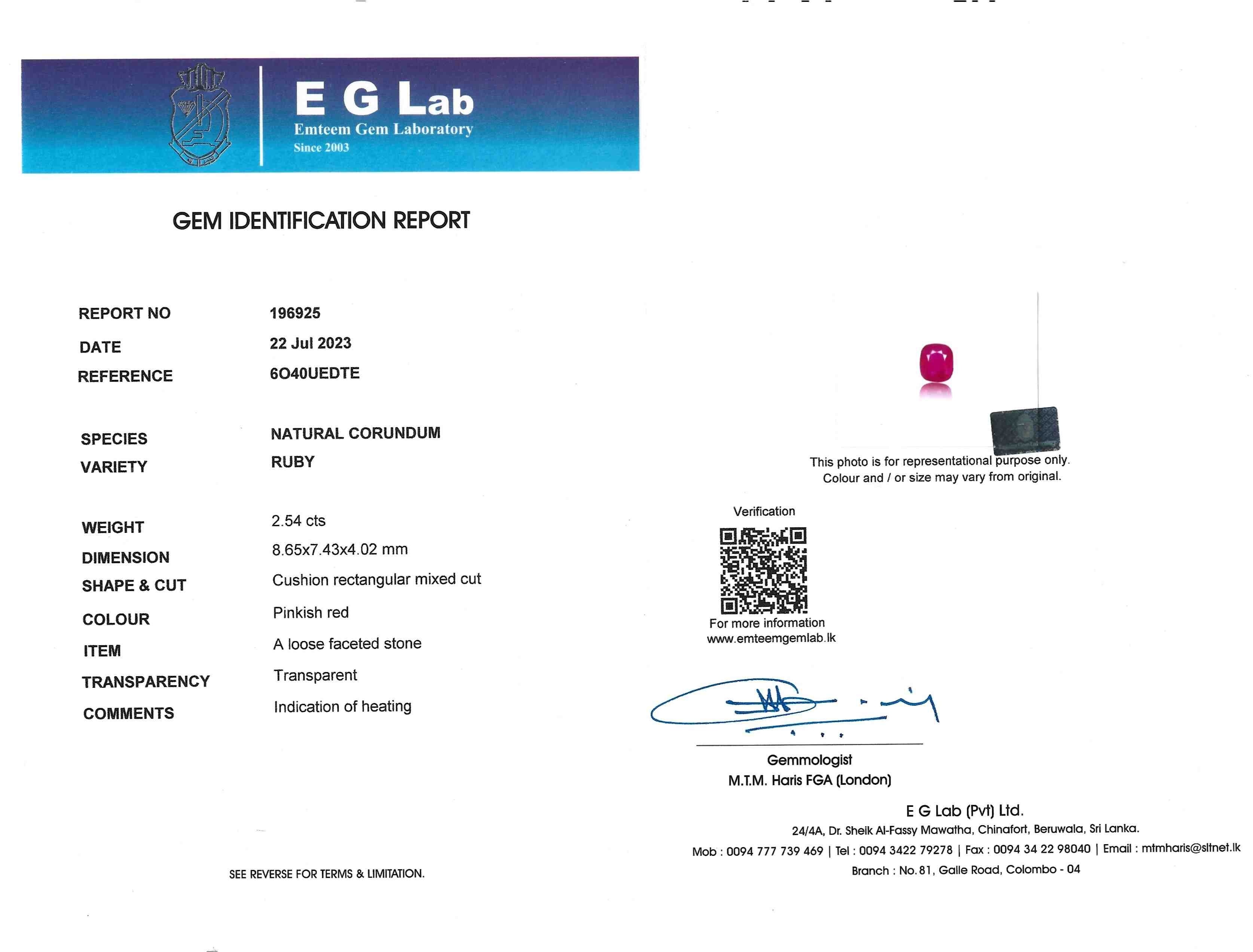 2.54 Ct. Ruby from Madagascar