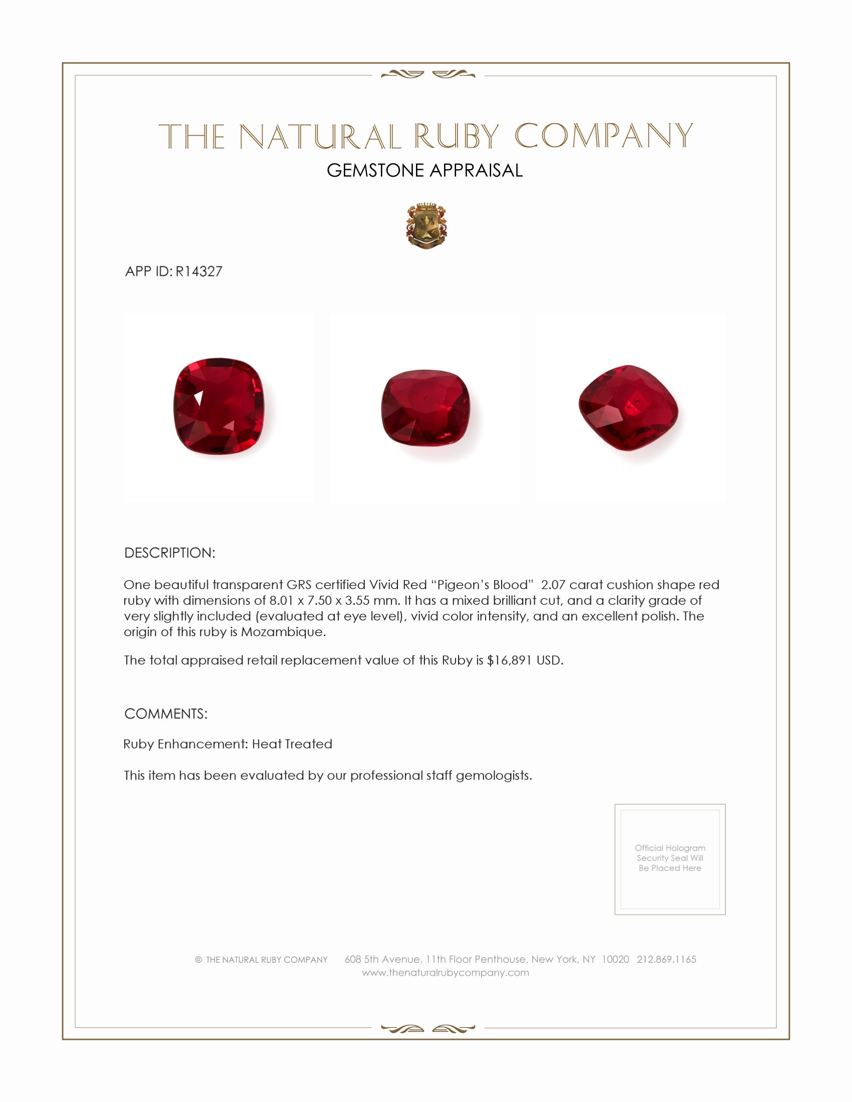 2.07 Ct. Ruby from Mozambique