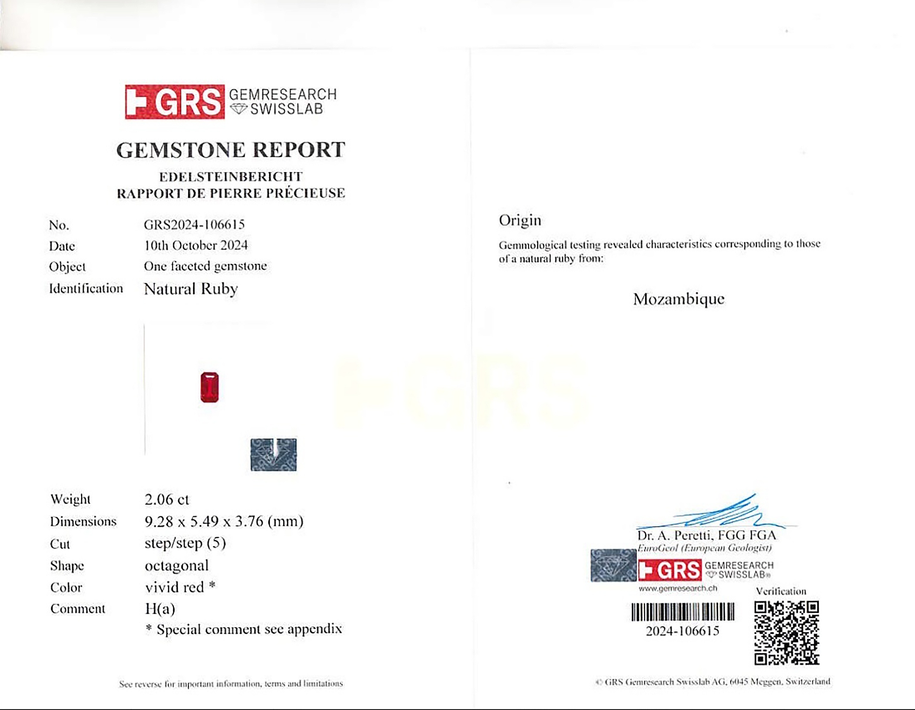 2.06 Ct. Ruby from Mozambique