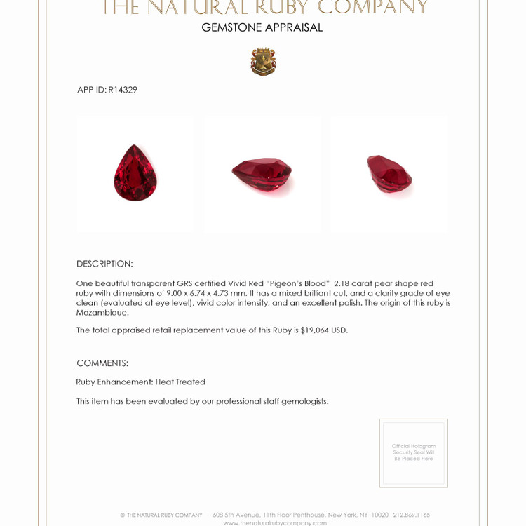 2.18 Ct. Ruby from Mozambique