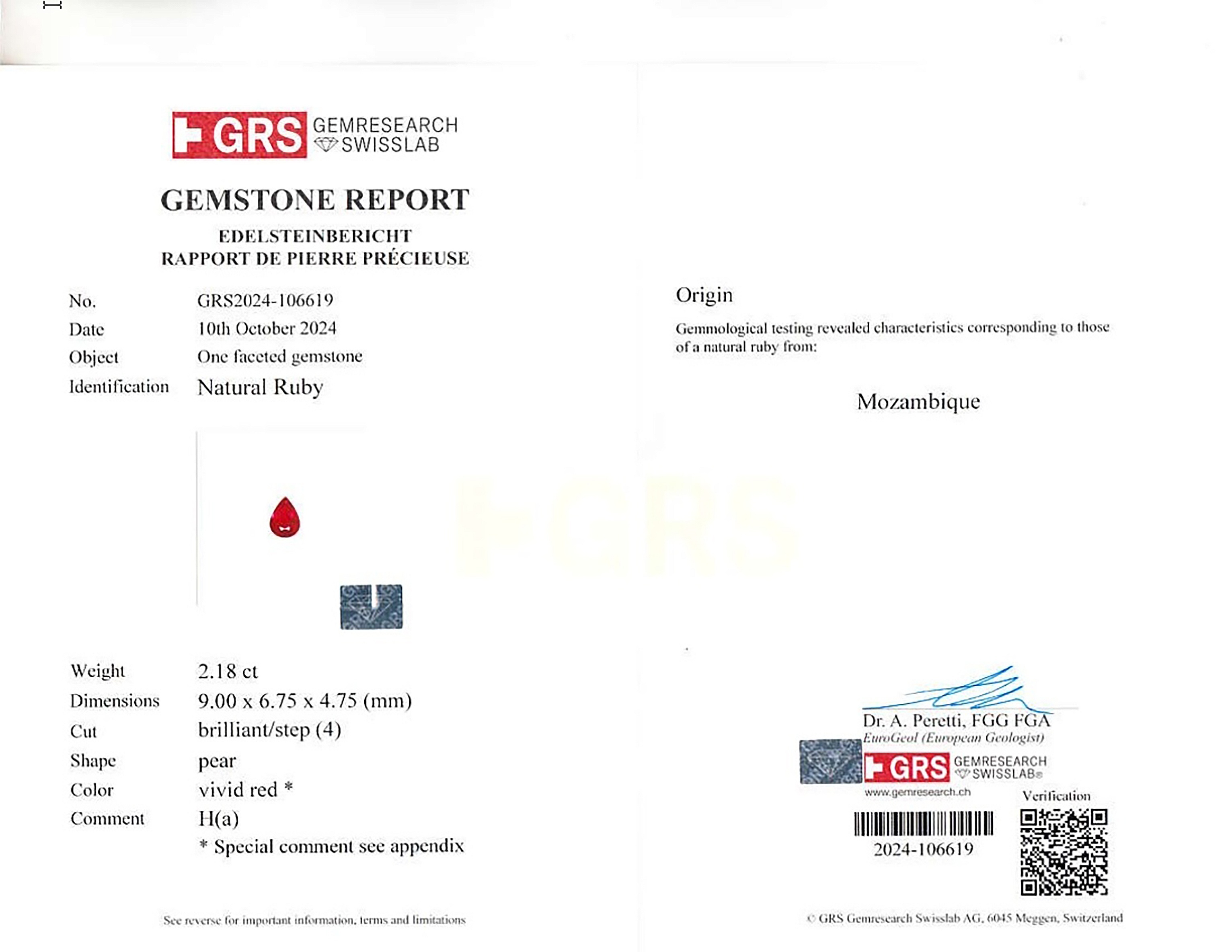 2.18 Ct. Ruby from Mozambique