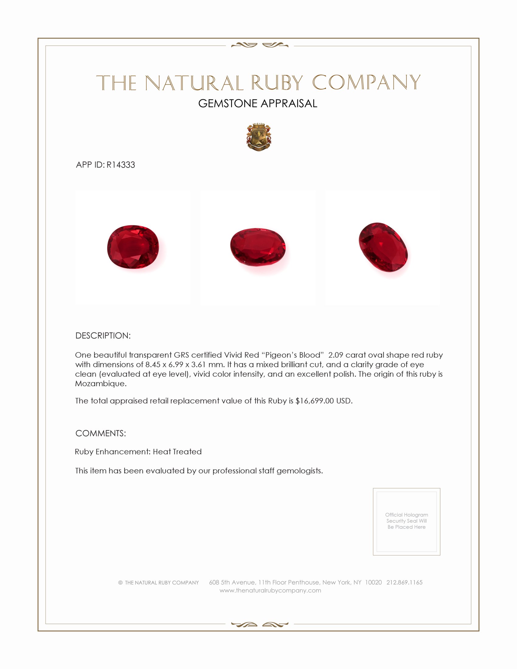 2.09 Ct. Ruby from Mozambique