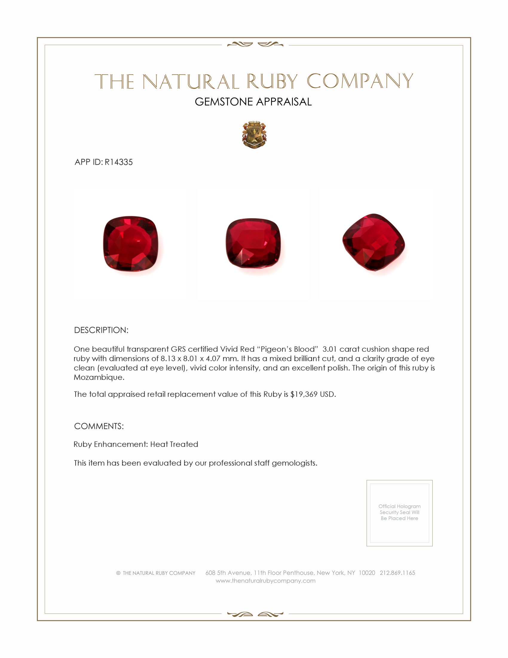 3.01 Ct. Ruby from Mozambique
