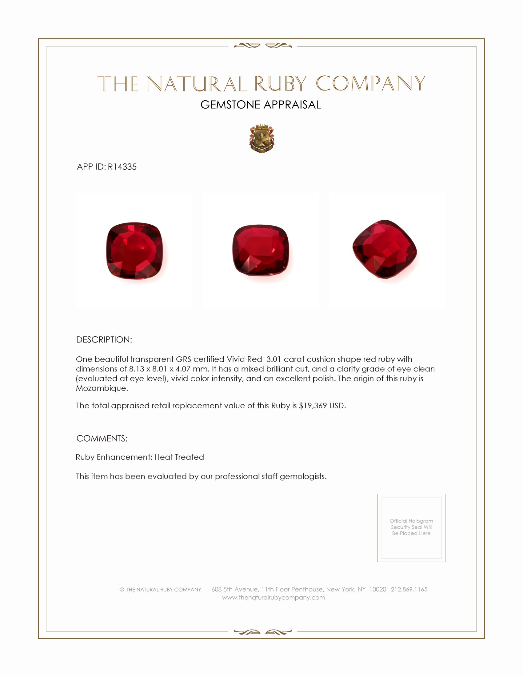 3.01 Ct. Ruby from Mozambique