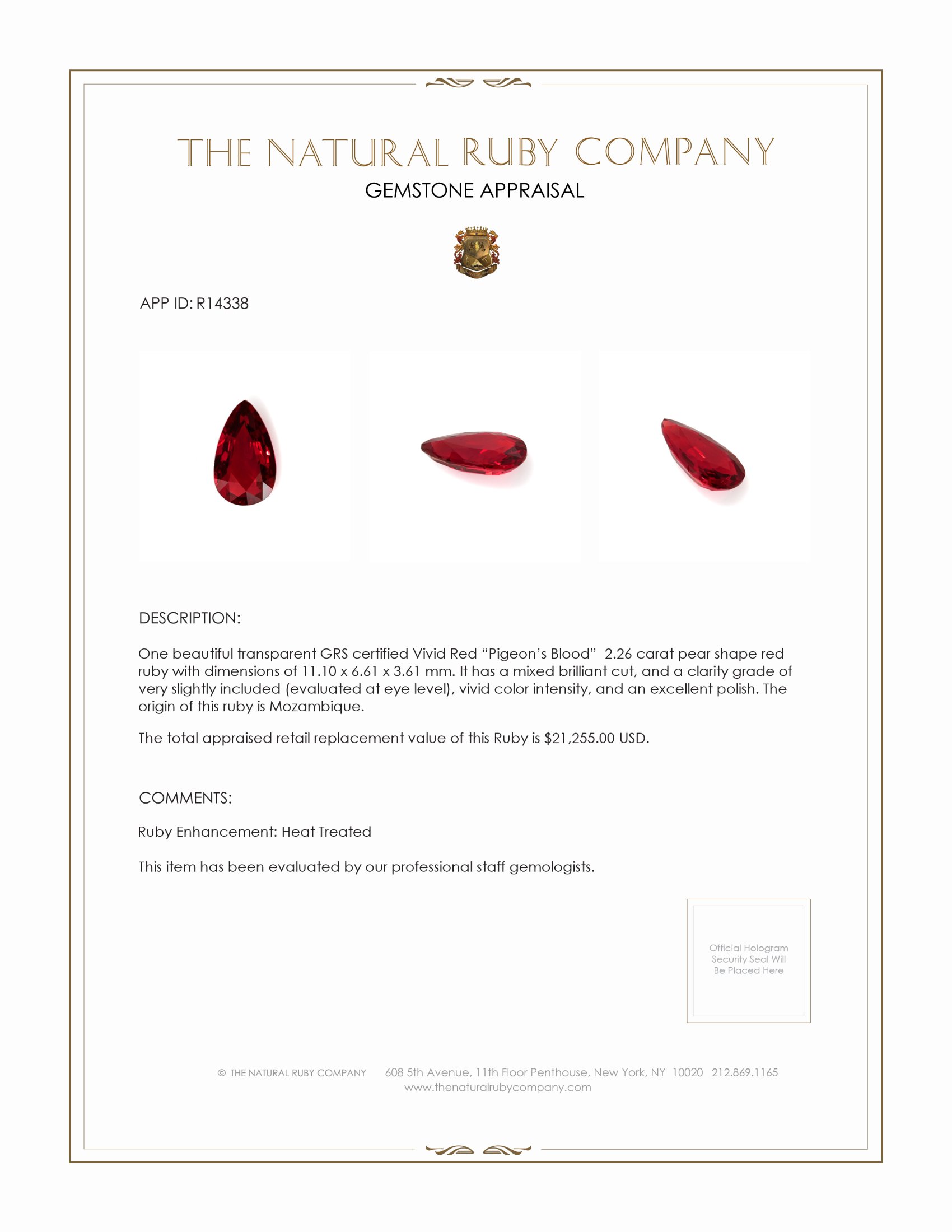 2.26 Ct. Ruby from Mozambique