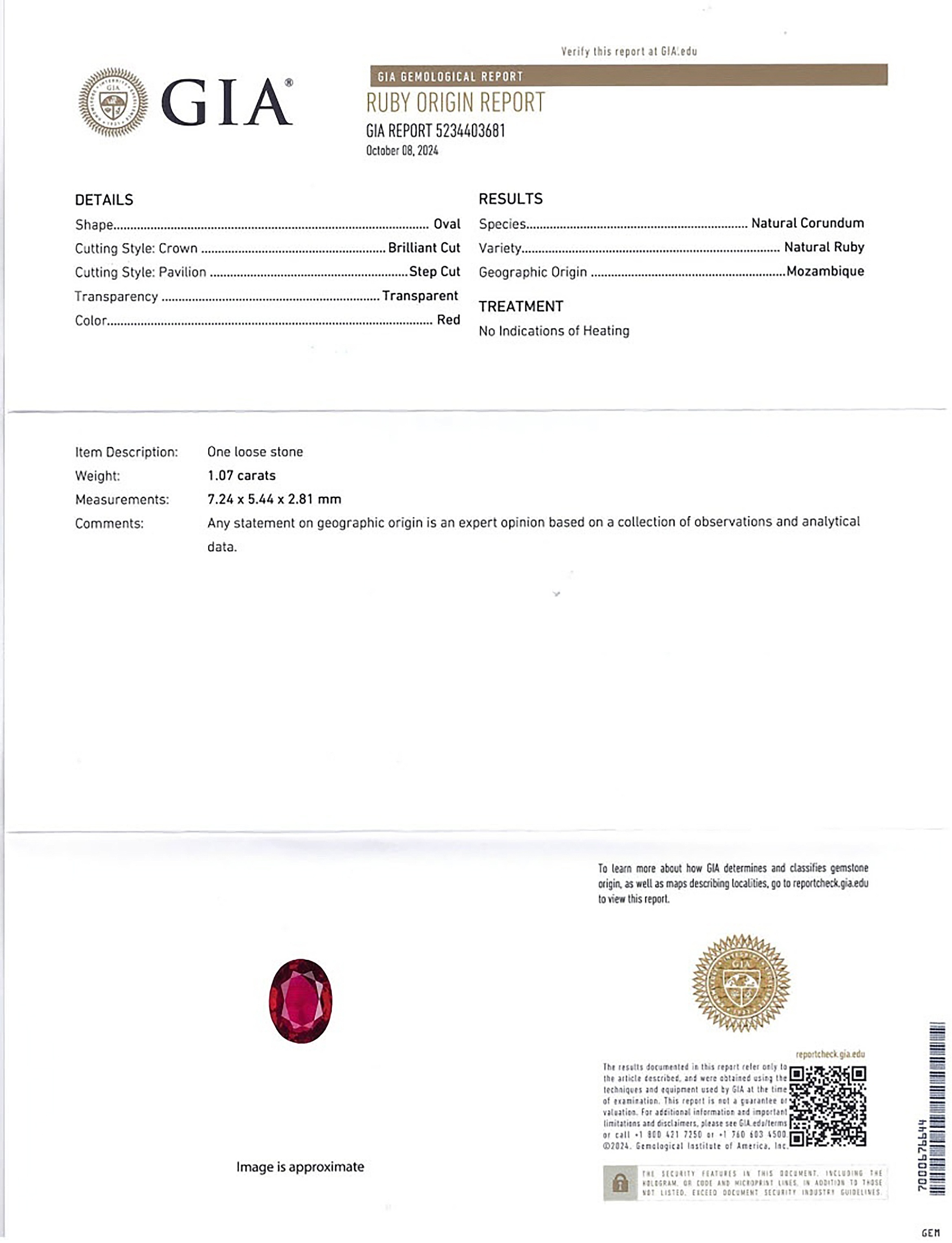 1.07 Ct. Ruby from Mozambique