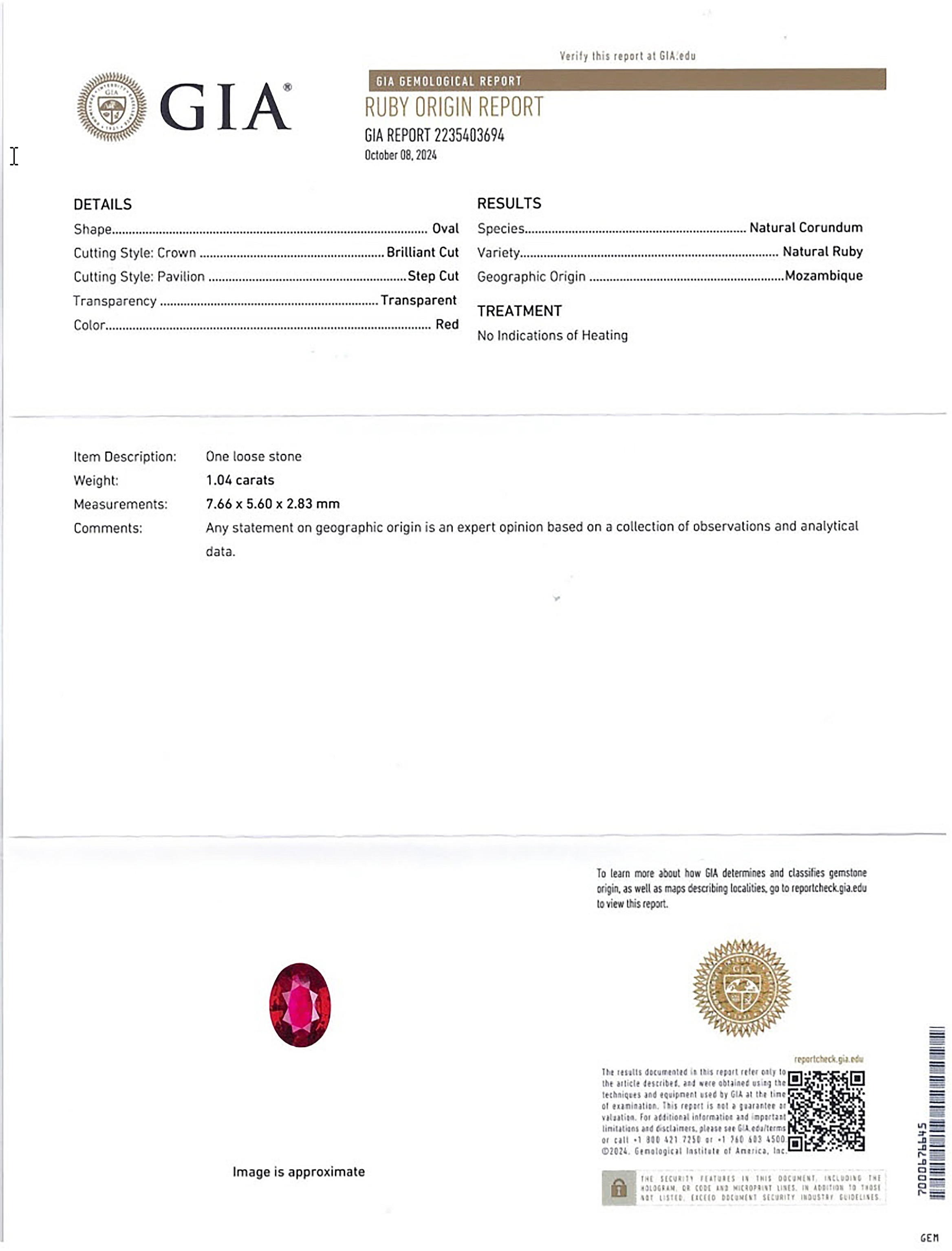 1.04 Ct. Ruby from Mozambique