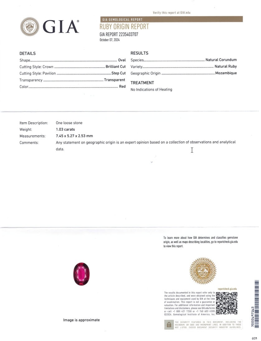 1.03 Ct. Ruby from Mozambique