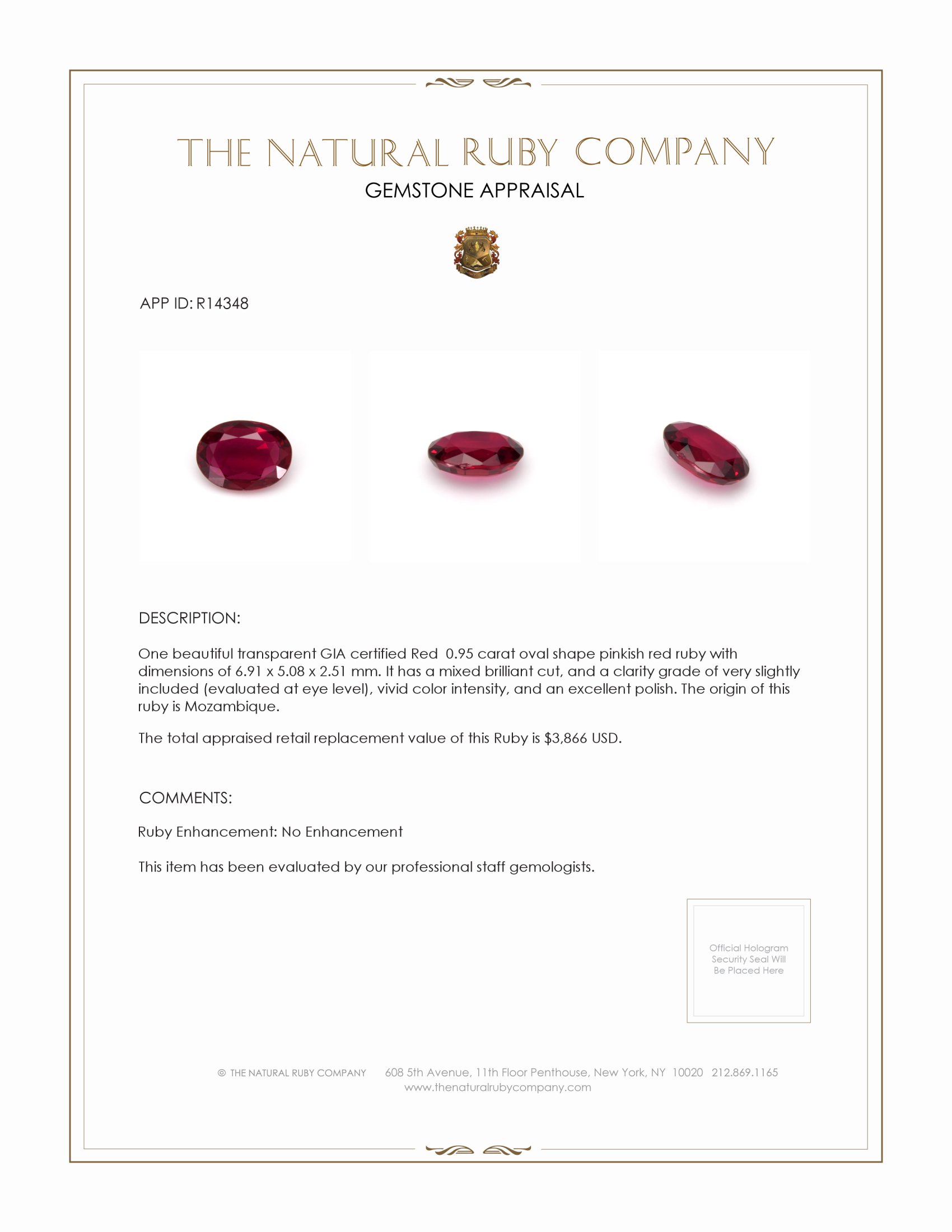 0.95 Ct. Ruby from Mozambique